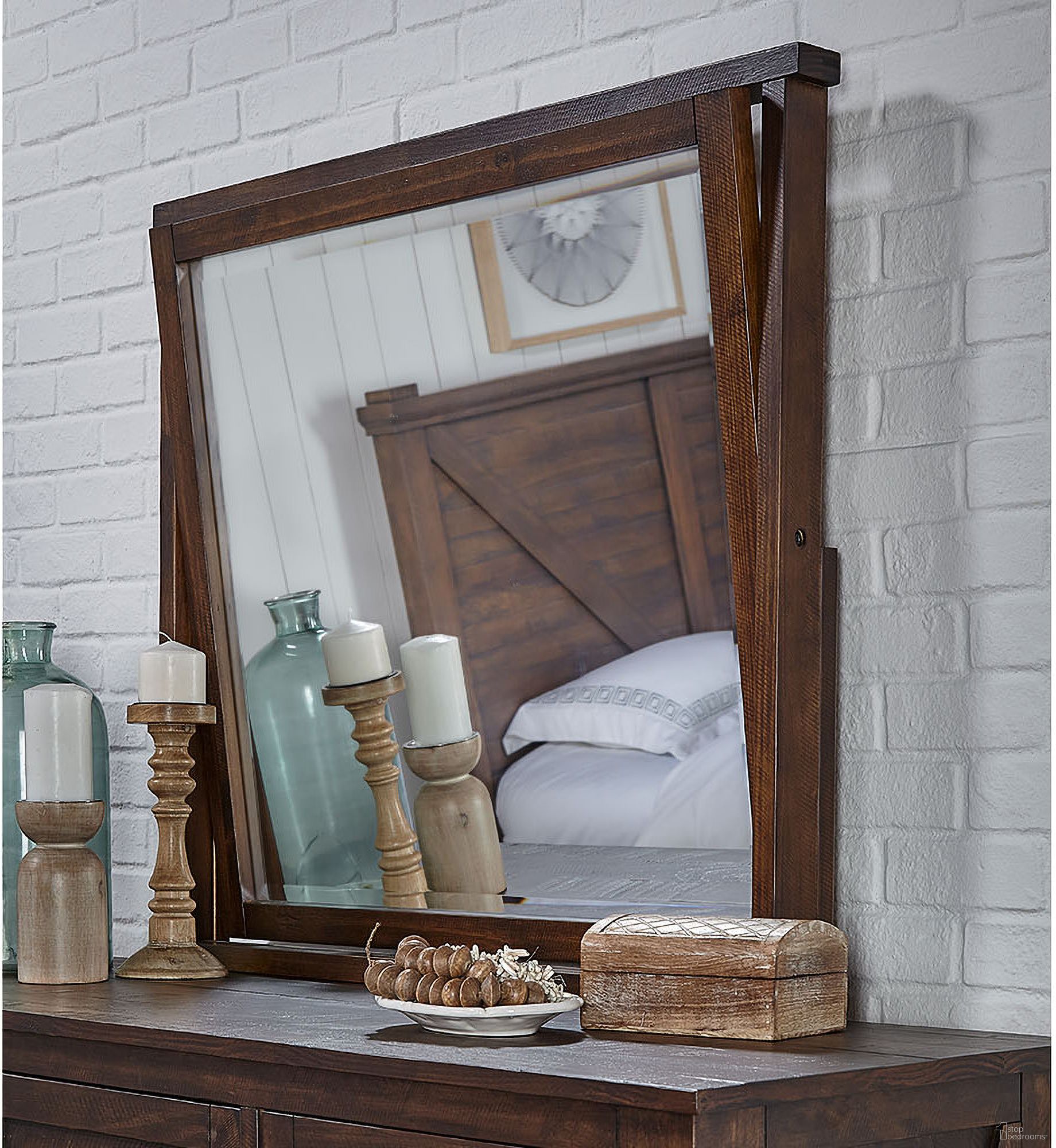 The appearance of Sun Valley Rustic Timber Mirror designed by A-America in the rustic / southwestern interior design. This brown piece of furniture  was selected by 1StopBedrooms from Sun Valley Collection to add a touch of cosiness and style into your home. Sku: SUVRT5550. Material: Pine.