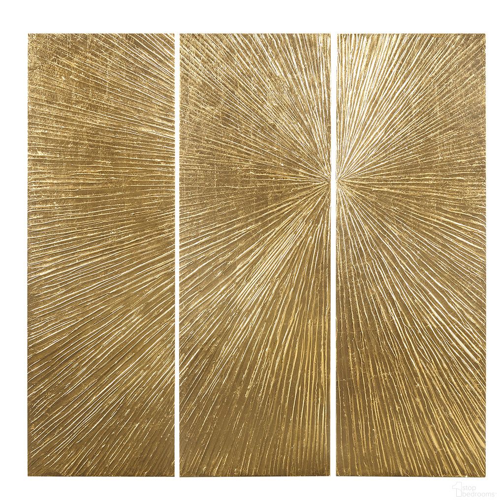 Sunburst Hand Painted Triptych 3-Piece Dimensional Resin Wall Art Set In Gold