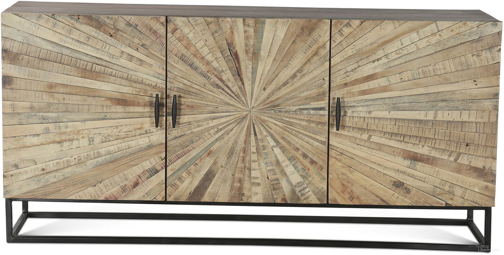 The appearance of Sunburst Sideboard In Reclaimed Brown Wood designed by Home Trends and Design in the modern / contemporary interior design. This brown piece of furniture  was selected by 1StopBedrooms from Palm Desert Collection to add a touch of cosiness and style into your home. Sku: ZWPLMSBRW. Material: Hardwood.