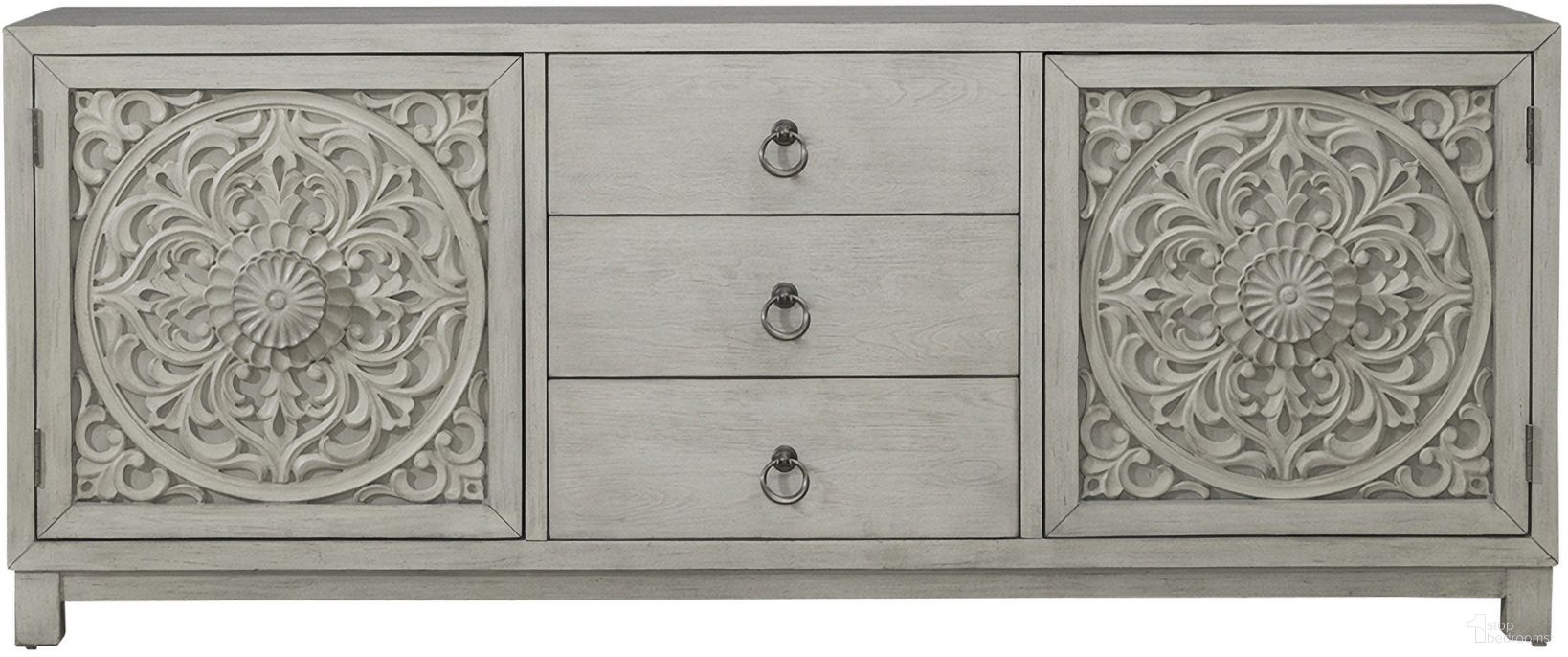 The appearance of Sundance 2 Door 3 Drawer Accent Cabinet 2057W-AC7229 designed by Liberty in the modern / contemporary interior design. This antique linen piece of furniture  was selected by 1StopBedrooms from Sundance Collection to add a touch of cosiness and style into your home. Sku: 2057W-AC7229. Material: Rubberwood.