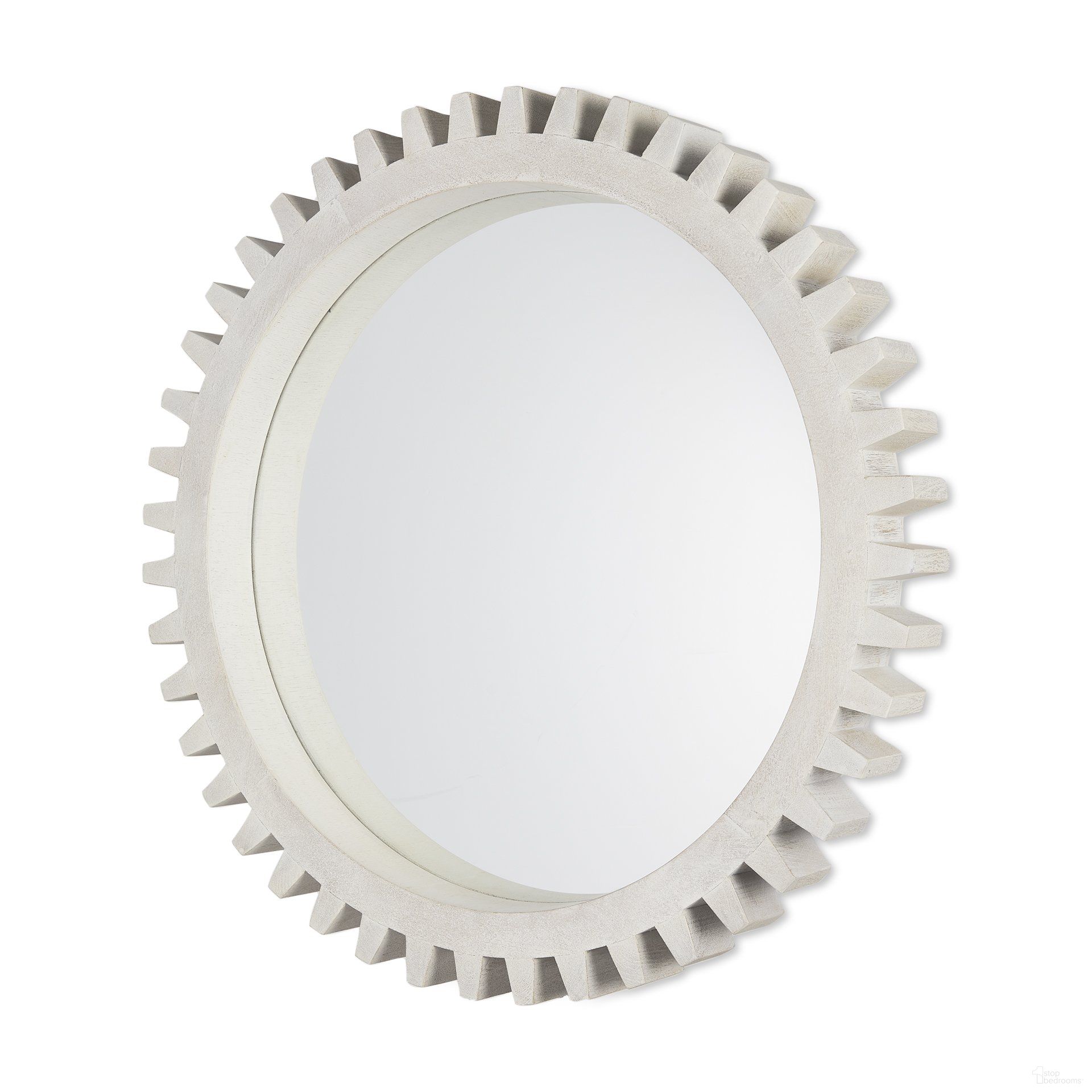 The appearance of Sundance Cog 35.5 Inch Wood Round Frame Mirror In Whitewashed designed by Mercana in the industrial interior design. This white piece of furniture was selected by 1StopBedrooms from Cog Collection to add a touch of cosiness and style into your home. Sku: 37246. Material: Wood.