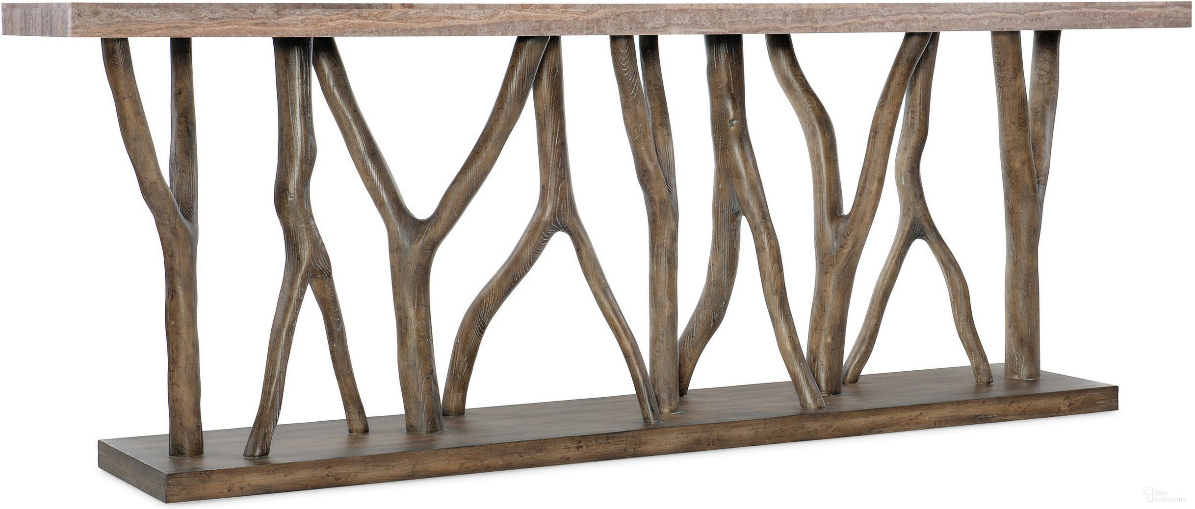 The appearance of Sundance Console Table designed by Hooker in the transitional interior design. This dark wood piece of furniture  was selected by 1StopBedrooms from Sundance Collection to add a touch of cosiness and style into your home. Sku: 6015-85001-89. Material: Veneer.