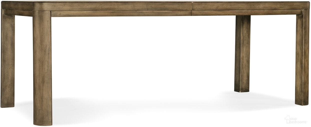 The appearance of Sundance Rectangle Dining Table with One 18 Inch Leaf In Dark Wood designed by Hooker in the transitional interior design. This dark wood piece of furniture  was selected by 1StopBedrooms from Sundance Collection to add a touch of cosiness and style into your home. Sku: 6015-75207-89. Table Base Style: Legs. Table Top Shape: Rectangular. Material: Veneer. Size: 42" x 82".