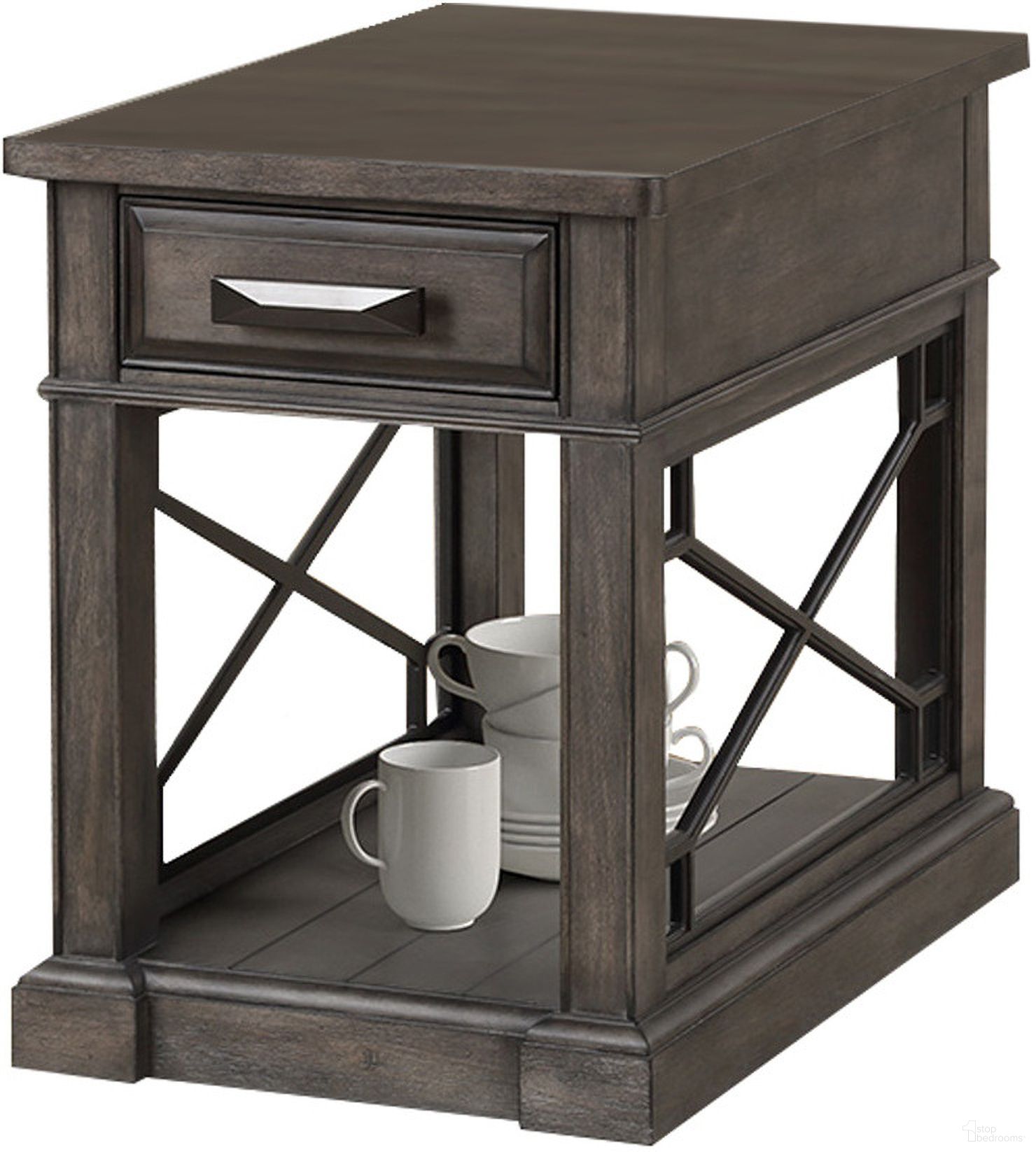 The appearance of Sundance Smokey Gray Chairside End Table designed by Parker House in the transitional interior design. This smokey gray piece of furniture was selected by 1StopBedrooms from Sundance Collection to add a touch of cosiness and style into your home. Sku: SUN#06-SGR. Material: Poplar Solid.
