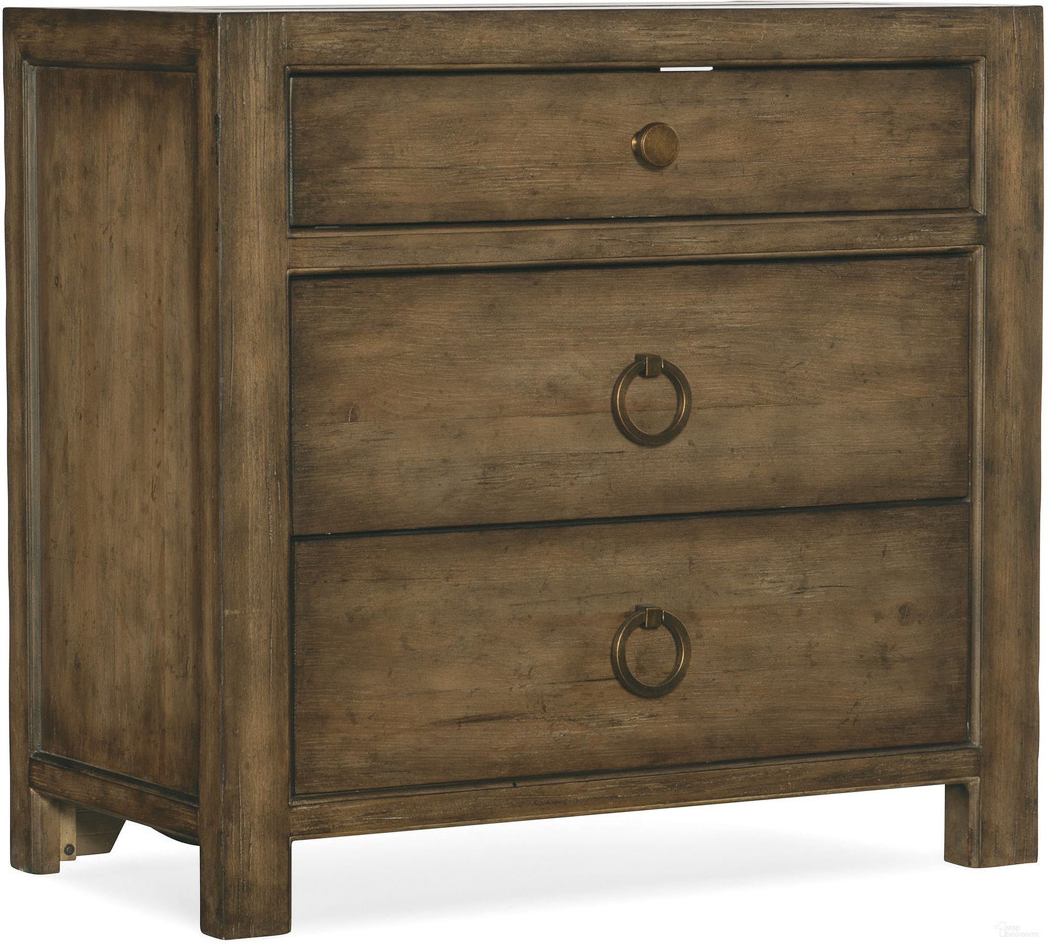 The appearance of Sundance Three-Drawer Nightstand designed by Hooker in the transitional interior design. This dark wood piece of furniture  was selected by 1StopBedrooms from Sundance Collection to add a touch of cosiness and style into your home. Sku: 6015-90016-89. Material: Veneer.