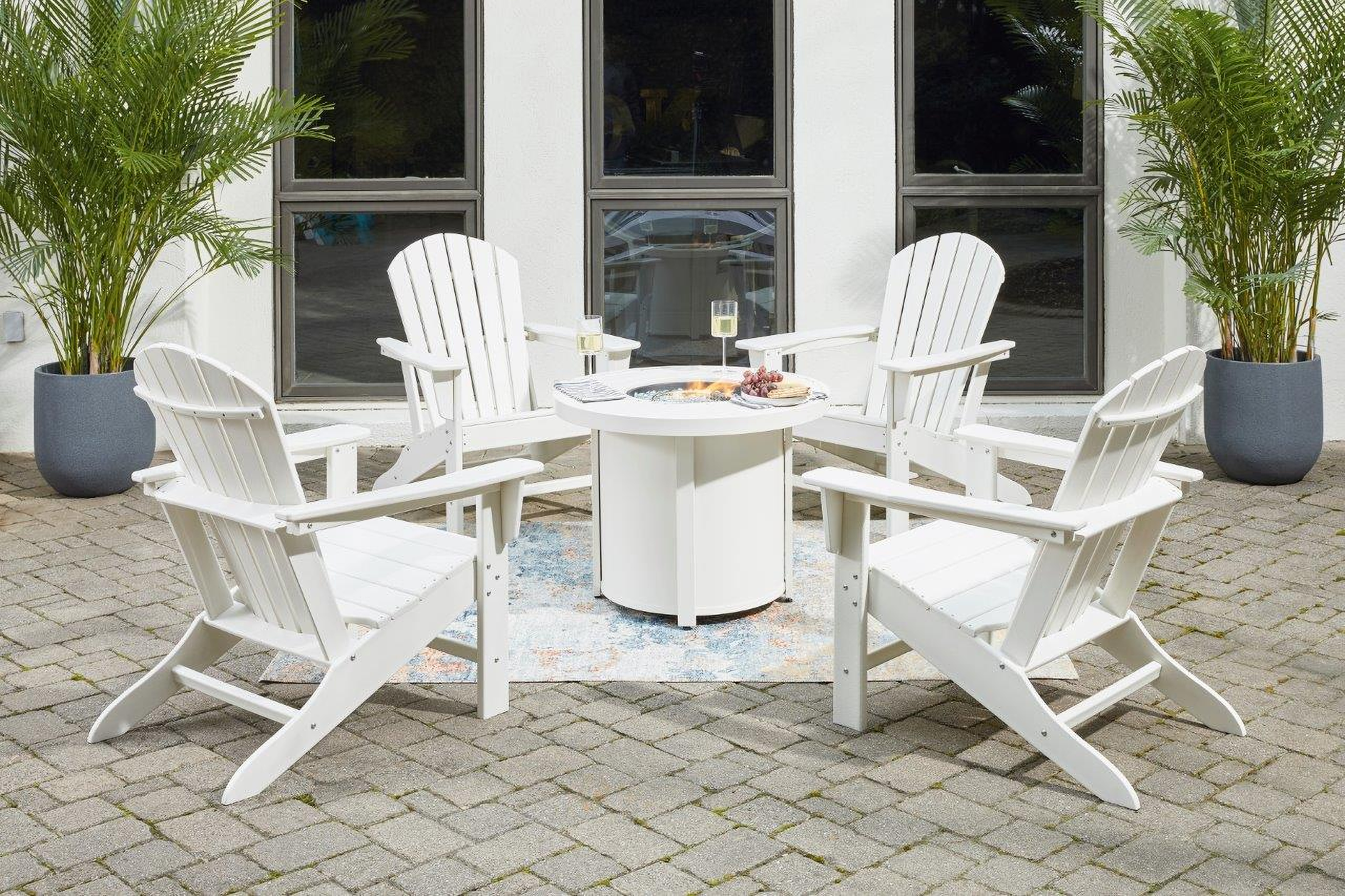 Sundown Treasure White Outdoor Round Fire Pit Table Set