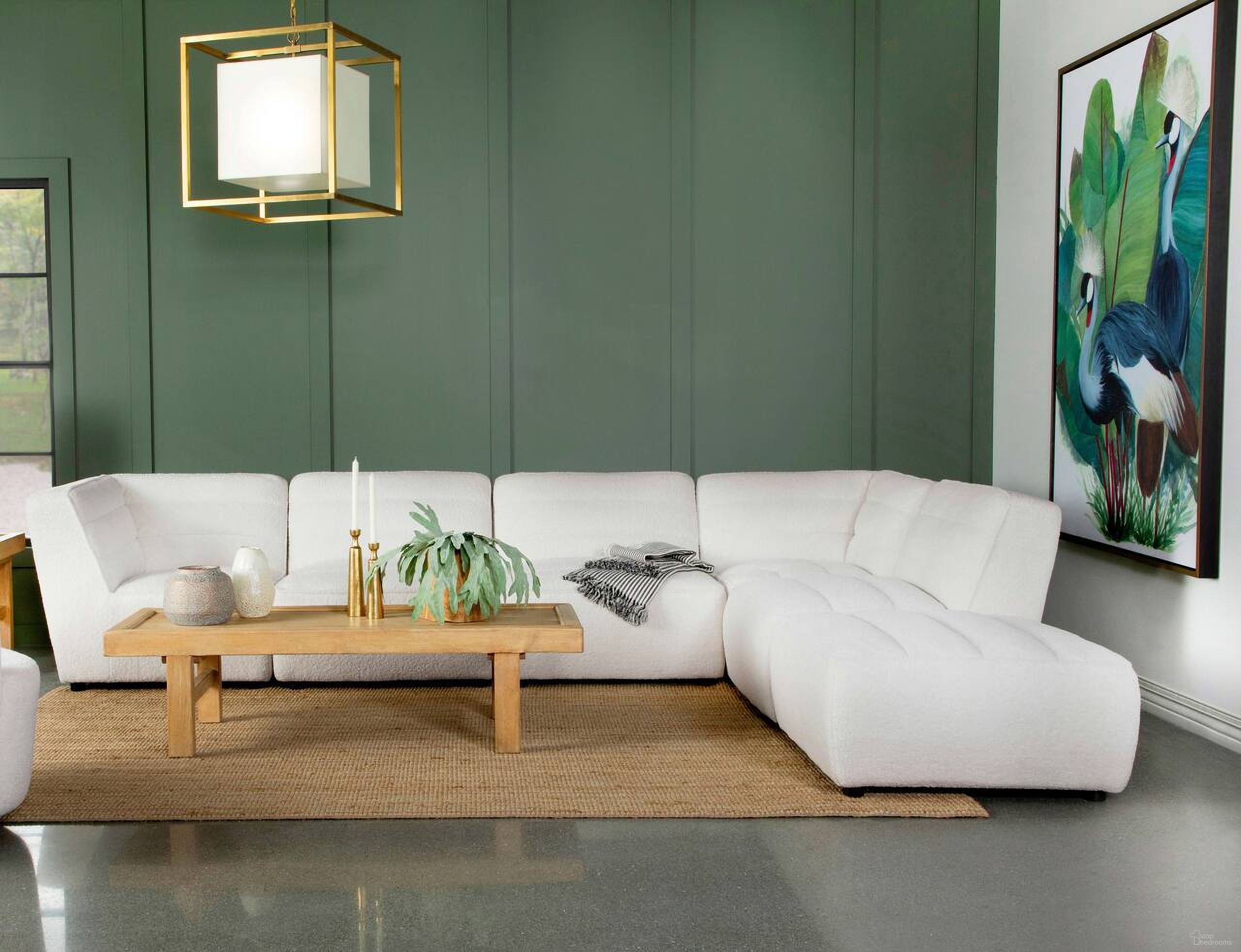 The appearance of Sunny 6-Piece Upholstered Modular Sectional Sofa In Ivory designed by Coaster in the modern / contemporary interior design. This ivory piece of furniture  was selected by 1StopBedrooms from Sunny Collection to add a touch of cosiness and style into your home. Sku: 551621;551621;551621;551622;551622;551623. Material: Fabric.