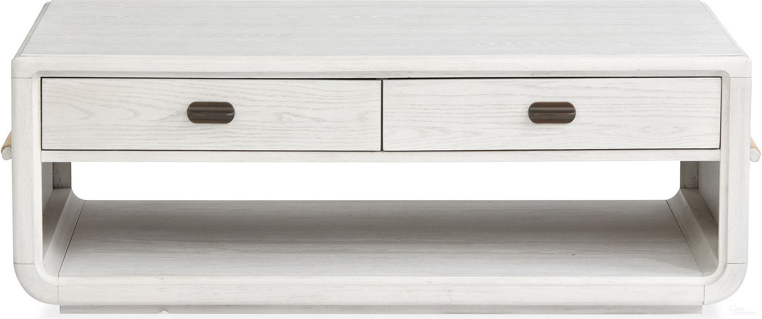 The appearance of Sunset Cove Rectangular Cocktail Table With Casters In Moonlight Pearl designed by Salt Life Home in the transitional interior design. This moonlight pearl piece of furniture was selected by 1StopBedrooms from Sunset Cove Collection to add a touch of cosiness and style into your home. Sku: T5879-43. Material: Oak Veneer.