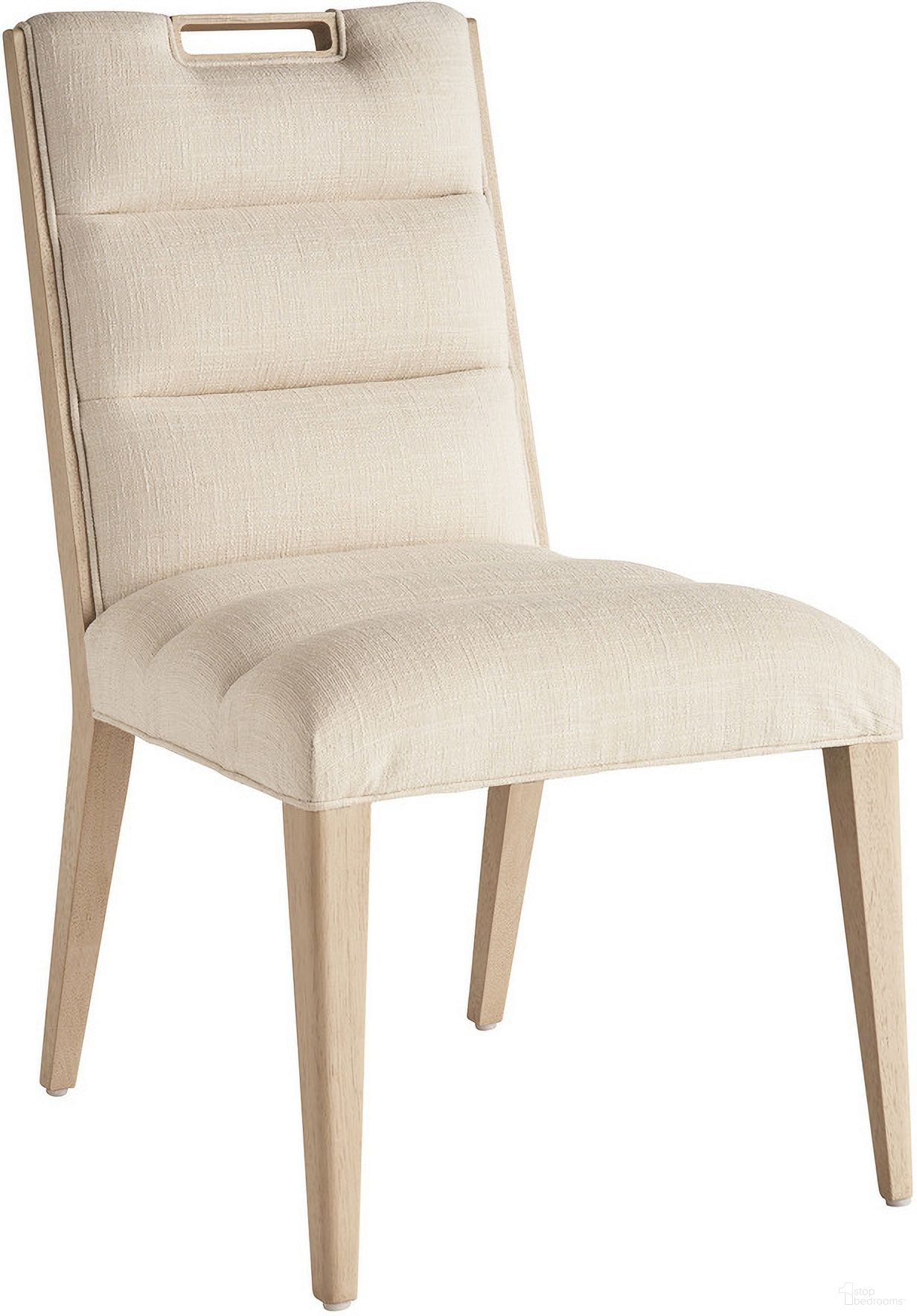 The appearance of Sunset Key Aiden Channeled Upholstered Side Chair In Sand Drift designed by Tommy Bahama in the modern / contemporary interior design. This sand drift piece of furniture  was selected by 1StopBedrooms from Sunset Key Collection to add a touch of cosiness and style into your home. Sku: 578-882-01. Material: Wood. Chair Type: Side Chair.