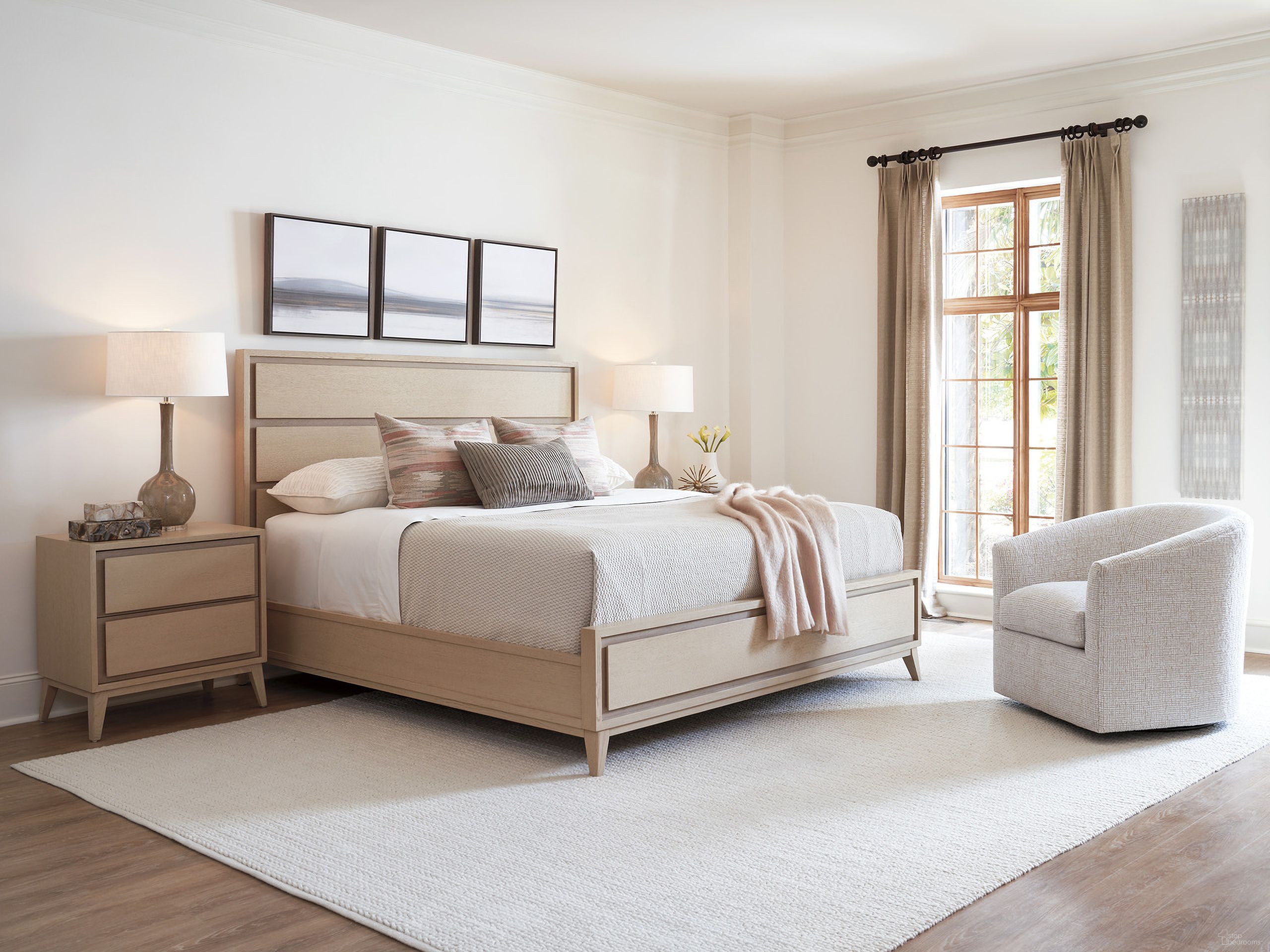 The appearance of Sunset Key Ashbourne Bedroom Set In Sand Drift designed by Tommy Bahama in the modern / contemporary interior design. This sand drift piece of furniture was selected by 1StopBedrooms from Sunset Key Collection to add a touch of cosiness and style into your home. Sku: 578-133C;578-621. Material: Wood. Bed Size: Queen.