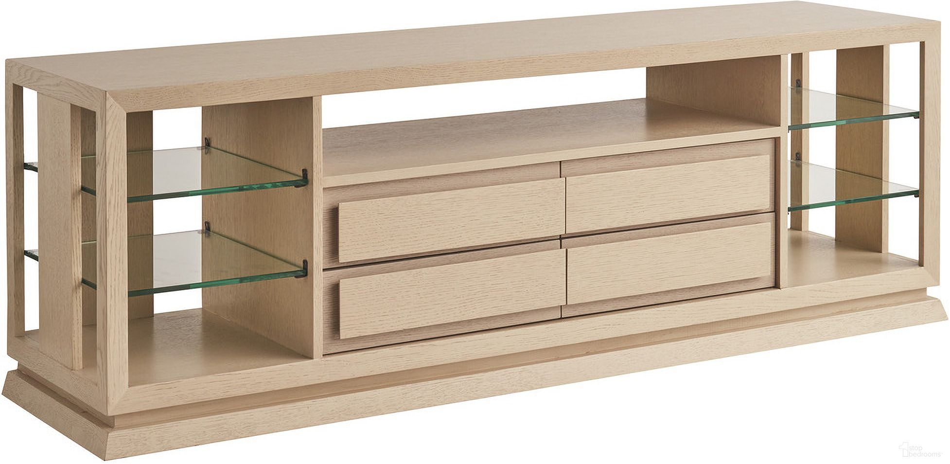 The appearance of Sunset Key Carson Media Console In Sand Drift designed by Tommy Bahama in the modern / contemporary interior design. This sand drift piece of furniture was selected by 1StopBedrooms from Sunset Key Collection to add a touch of cosiness and style into your home. Sku: 578-907. Material: Wood.