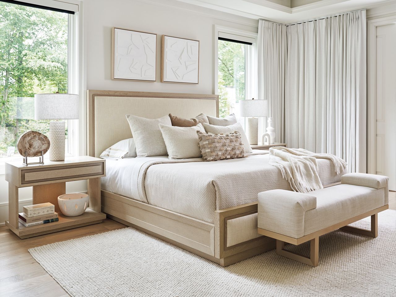 The appearance of Sunset Key Grayson Bedroom Set In Sand Drift designed by Tommy Bahama in the modern / contemporary interior design. This sand drift piece of furniture was selected by 1StopBedrooms from Sunset Key Collection to add a touch of cosiness and style into your home. Sku: 578-143C;578-622. Material: Fabric. Bed Size: Queen.