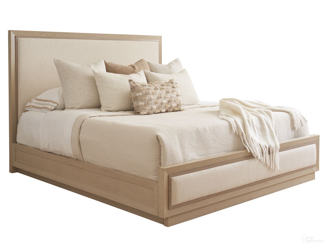 The appearance of Sunset Key Grayson Queen Upholstered Bed In Sand Drift designed by Tommy Bahama in the modern / contemporary interior design. This sand drift piece of furniture was selected by 1StopBedrooms from Sunset Key Collection to add a touch of cosiness and style into your home. Sku: 578-143C. Material: Fabric. Bed Size: Queen. Bed Type: Upholstered Bed.