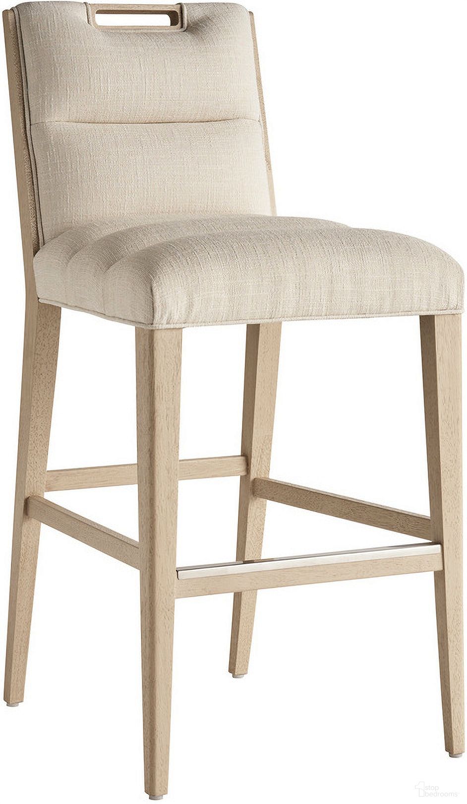 The appearance of Sunset Key Greer Channeled Upholstered Bar Stool In Sand Drift designed by Tommy Bahama in the modern / contemporary interior design. This sand drift piece of furniture was selected by 1StopBedrooms from Sunset Key Collection to add a touch of cosiness and style into your home. Sku: 578-896-01. Material: Wood.