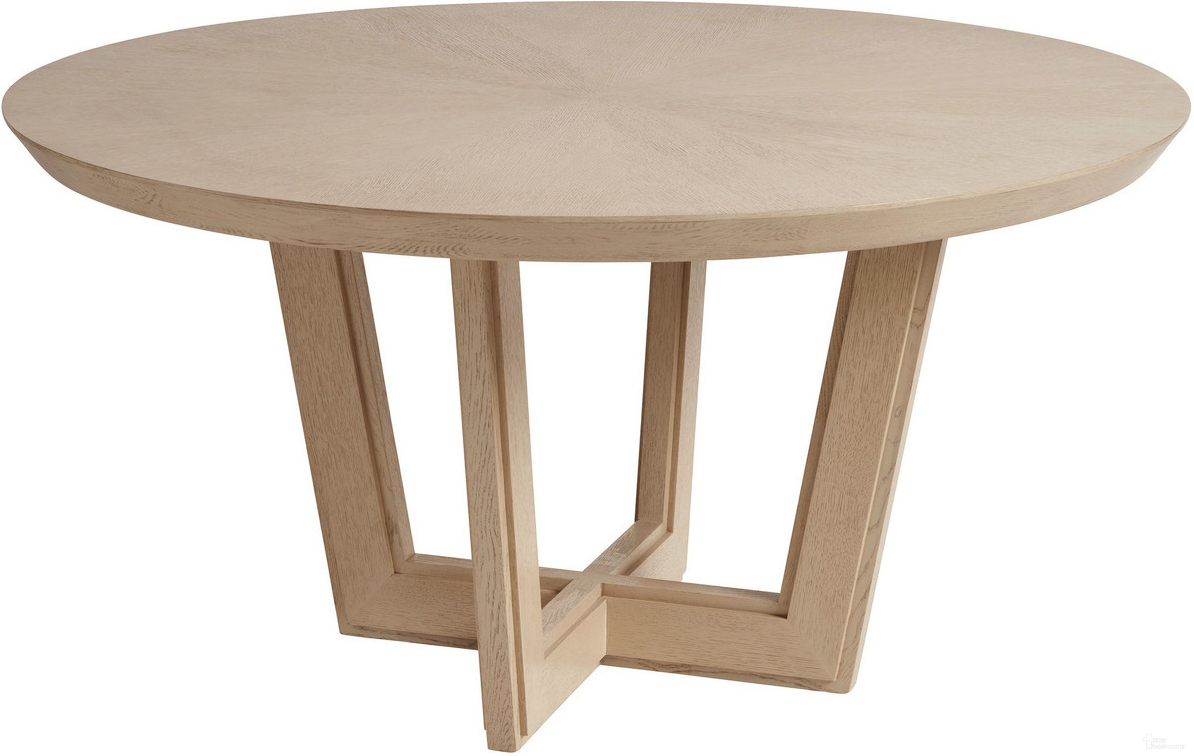 The appearance of Sunset Key Hanson Round Dining Table In Sand Drift designed by Tommy Bahama in the modern / contemporary interior design. This sand drift piece of furniture was selected by 1StopBedrooms from Sunset Key Collection to add a touch of cosiness and style into your home. Sku: 578-875C. Table Base Style: Pedestal. Table Top Shape: Round. Material: Wood. Size: 58".