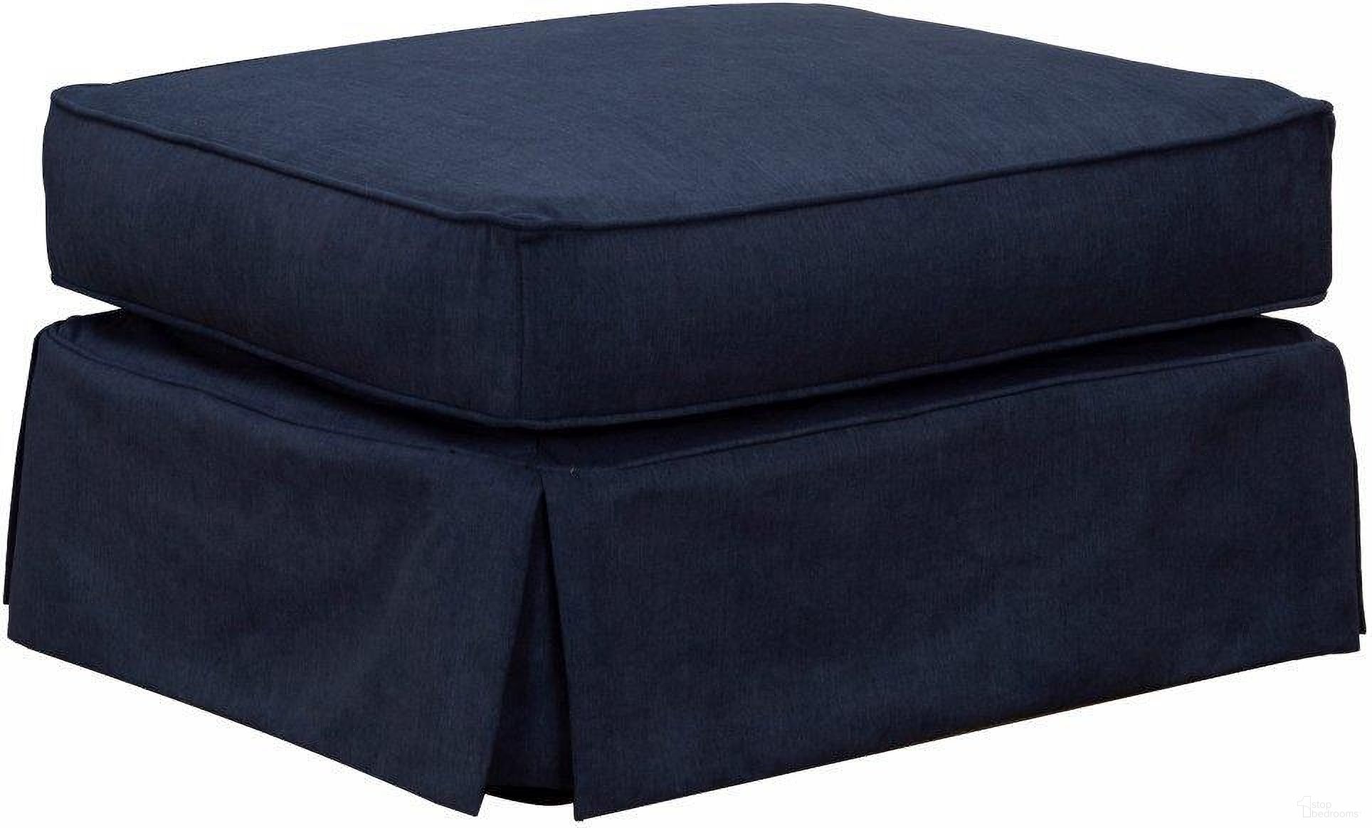 The appearance of Sunset Trading Americana Box Cushion Slipcovered Ottoman Stain Resistant Performance Fabric Navy Blue designed by Sunset Trading in the modern / contemporary interior design. This navy blue piece of furniture was selected by 1StopBedrooms from Americana Collection to add a touch of cosiness and style into your home. Sku: SU-108530-391049. Material: Wood.