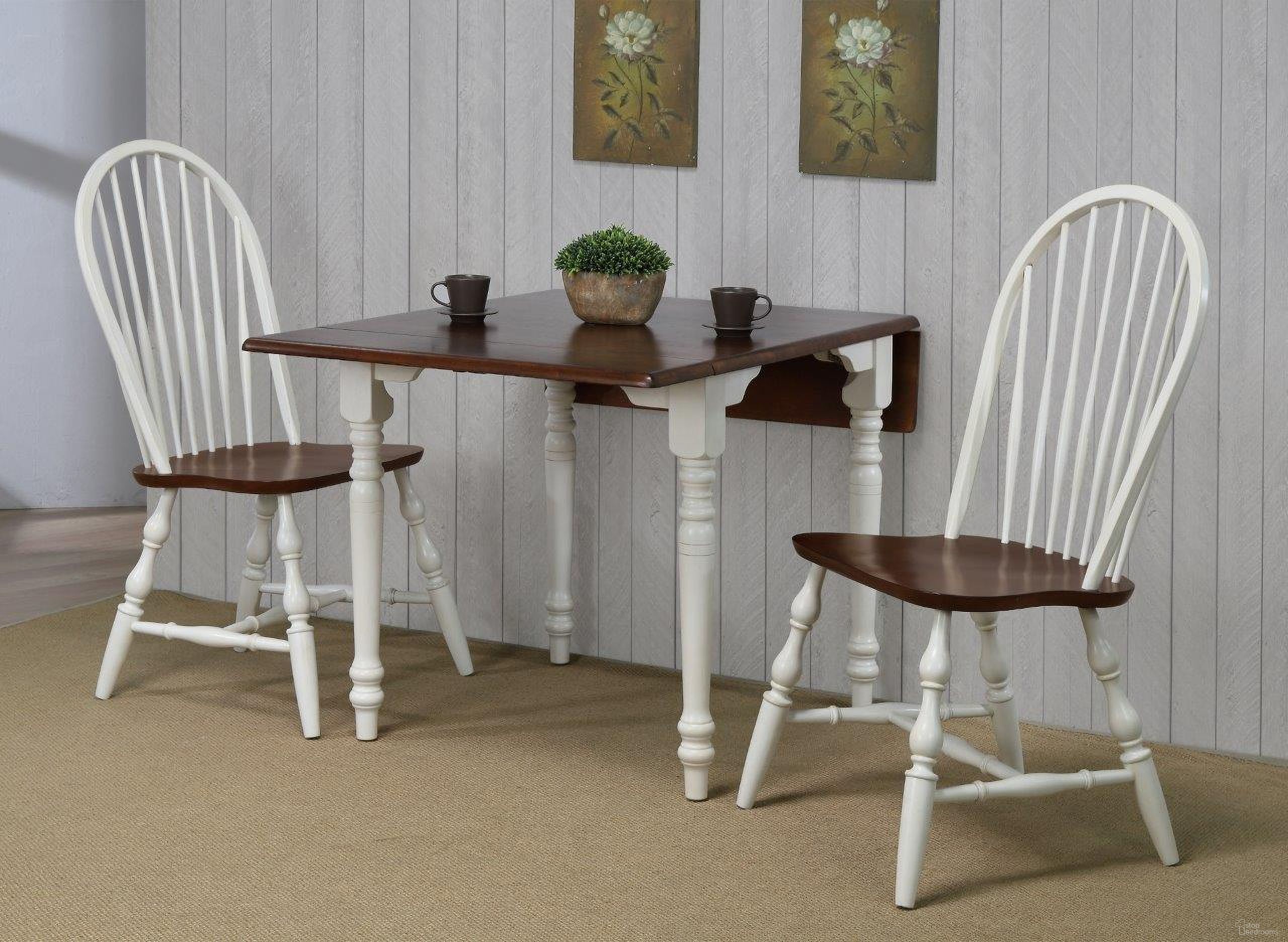 The appearance of Sunset Trading Andrews 3 Piece 48 Inch Rectangular Dining Set In Antique White and Chestnut STR-PK-ADW3448-C30-AW3P designed by Sunset Trading in the traditional interior design. This antique white and chestnut piece of furniture  was selected by 1StopBedrooms from Andrews Collection to add a touch of cosiness and style into your home. Sku: PK-TLD-3448-AW;DLU-C30-AW. Material: Wood.