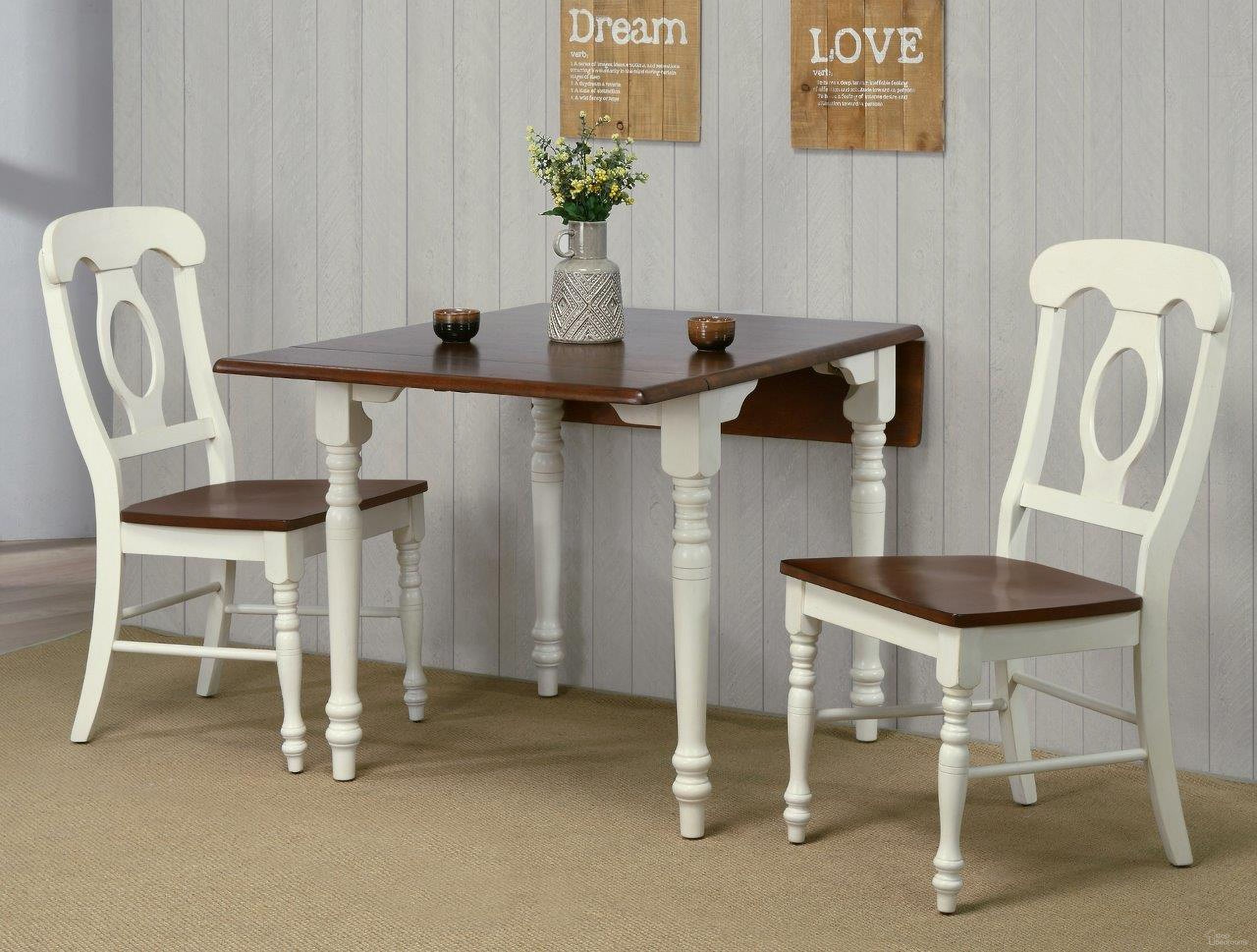 Sunset Trading Andrews 3 Piece 48 Inch Rectangular Dining Set In Antique White and Chestnut