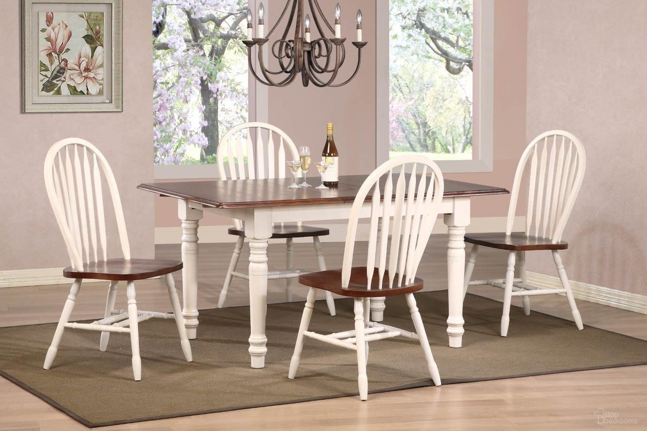 The appearance of Sunset Trading Andrews 5 Piece 60 Inch Rectangular Extendable Dining Set In White And Brown PK-ADW3660-820-AW5P designed by Sunset Trading in the country / farmhouse interior design. This white and brown piece of furniture was selected by 1StopBedrooms from Andrews Collection to add a touch of cosiness and style into your home. Sku: PK-TLB-3660-AW;DLU-820-AW;DLU-820-AW. Material: Wood.
