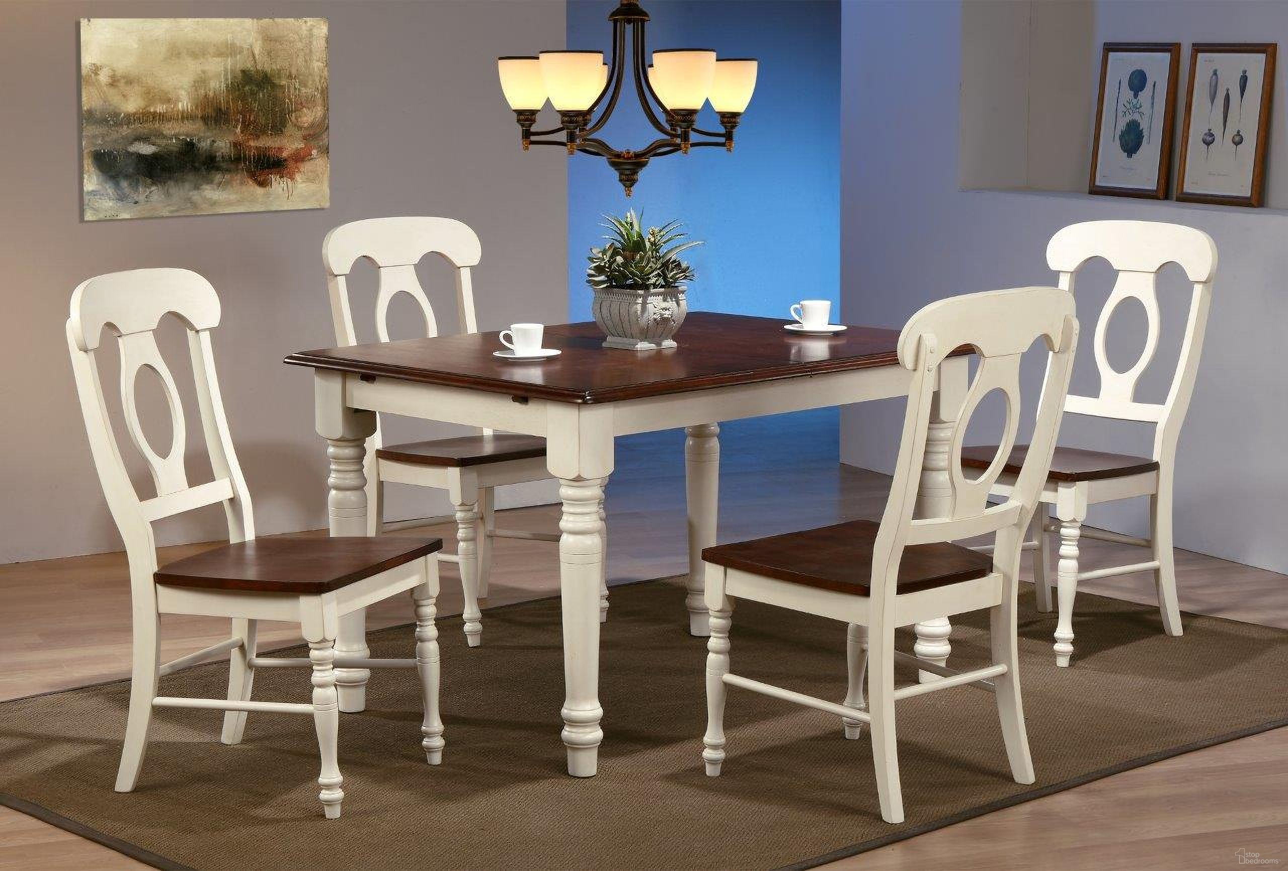 The appearance of Sunset Trading Andrews 5 Piece 60 Inch Rectangular Extendable Dining Set In White And Brown designed by Sunset Trading in the country / farmhouse interior design. This white and brown piece of furniture was selected by 1StopBedrooms from Andrews Collection to add a touch of cosiness and style into your home. Sku: PK-TLB-3660-AW;DLU-ADW-C50-AW-RTA;DLU-ADW-C50-AW-RTA. Material: Wood.