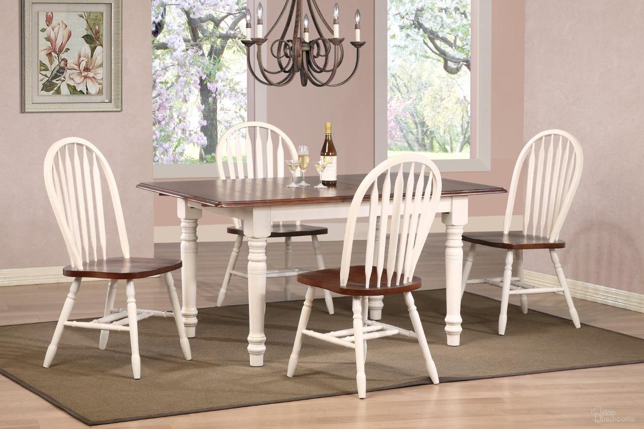 The appearance of Sunset Trading Andrews 5 Piece Butterfly Dining Set with Arrowback Chairs designed by Sunset Trading in the modern / contemporary interior design. This antique white and chestnut piece of furniture was selected by 1StopBedrooms from Andrews Collection to add a touch of cosiness and style into your home. Sku: DLU-TLB-3660-AW;DLU-820-AW-2;DLU-820-AW-2. Material: Wood.