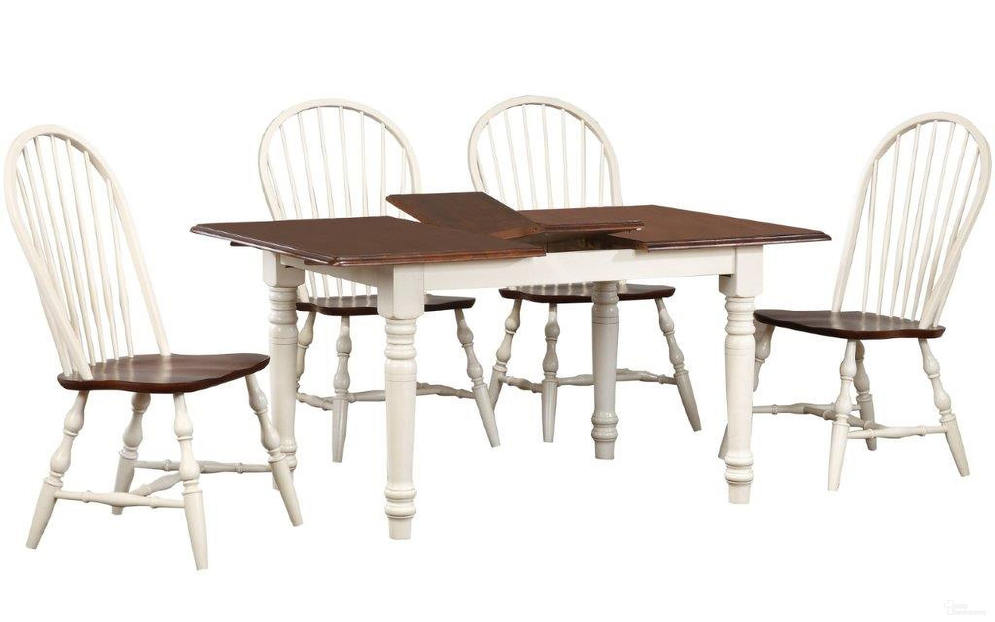 The appearance of andrews 5 Piece 48-60 Inch Rectangular Extendable Dining Set In Chestnut Brown and Antique White designed by Sunset Trading in the traditional interior design. This antique white and chestnut brown piece of furniture  was selected by 1StopBedrooms from Andrews Collection to add a touch of cosiness and style into your home. Sku: DLU-TLB-3660-AW;DLU-C30-AW;DLU-C30-AW. Material: Rubberwood.