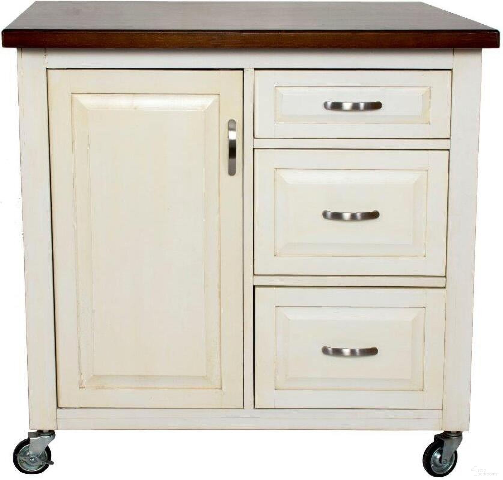 The appearance of Sunset Trading Andrews Kitchen Cart designed by Sunset Trading in the traditional interior design. This white and brown piece of furniture  was selected by 1StopBedrooms from Andrews Collection to add a touch of cosiness and style into your home. Sku: PK-CRT-04-AW. Material: Wood.