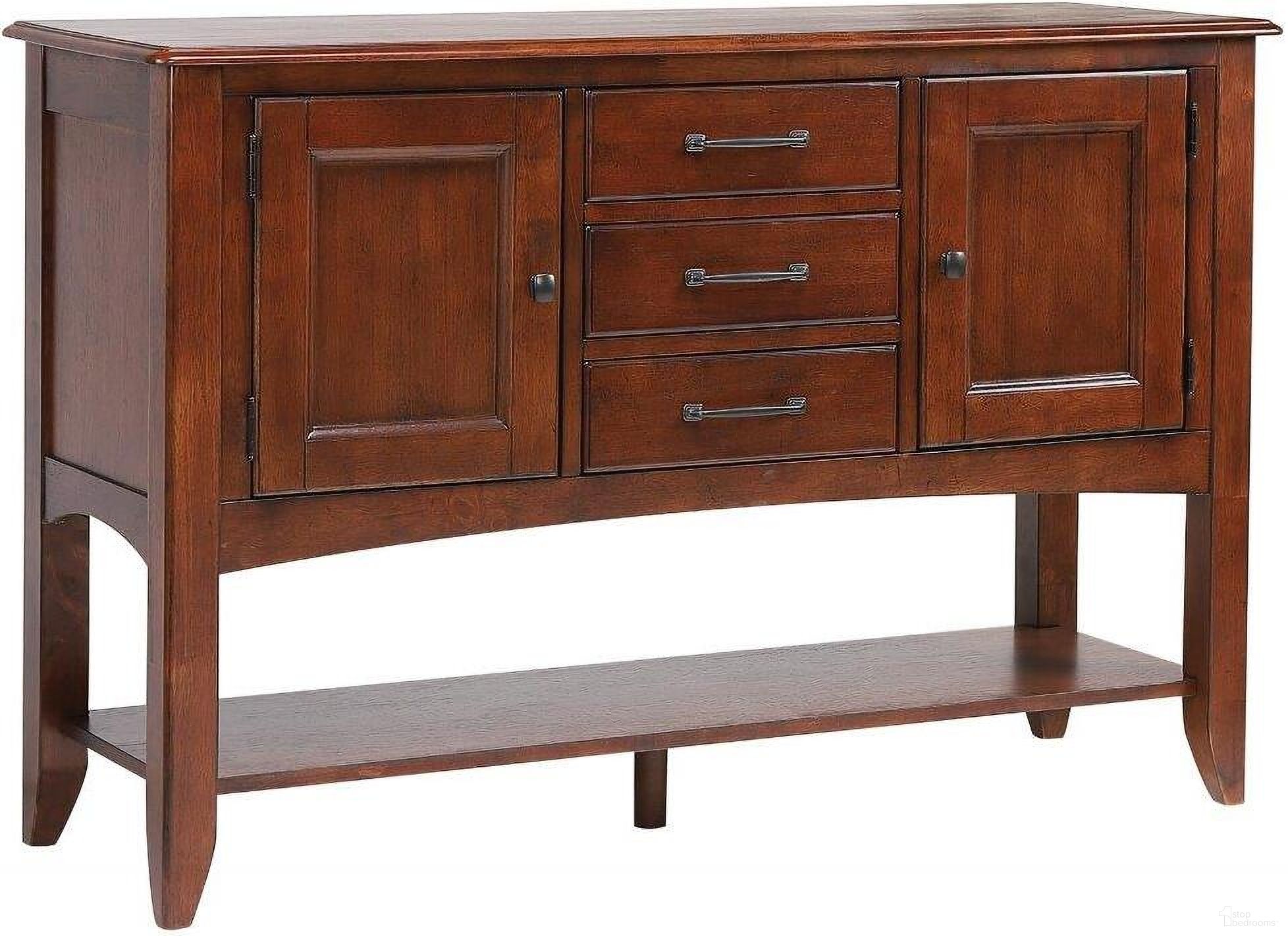 The appearance of Sunset Trading Andrews Sideboard With Large Display Shelf 3 Drawers 2 Storage Cabinets Chestnut Brown designed by Sunset Trading in the transitional interior design. This chestnut brown piece of furniture was selected by 1StopBedrooms from Andrews Collection to add a touch of cosiness and style into your home. Sku: DLU-1122-SB-CT. Material: Wood.