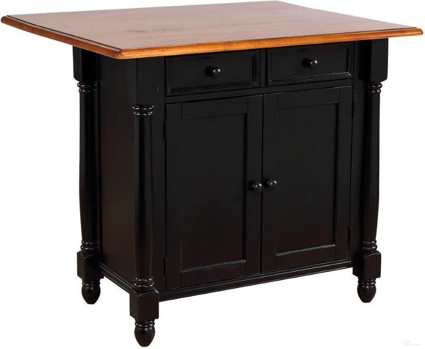 The appearance of Sunset Trading Antique Black and Cherry Kitchen Island with Cherry Drop Leaf Top designed by Sunset Trading in the modern / contemporary interior design. This antique black and cherry piece of furniture  was selected by 1StopBedrooms from Black Cherry Selections Collection to add a touch of cosiness and style into your home. Sku: DLU-KI-4222-BCH. Material: Wood.
