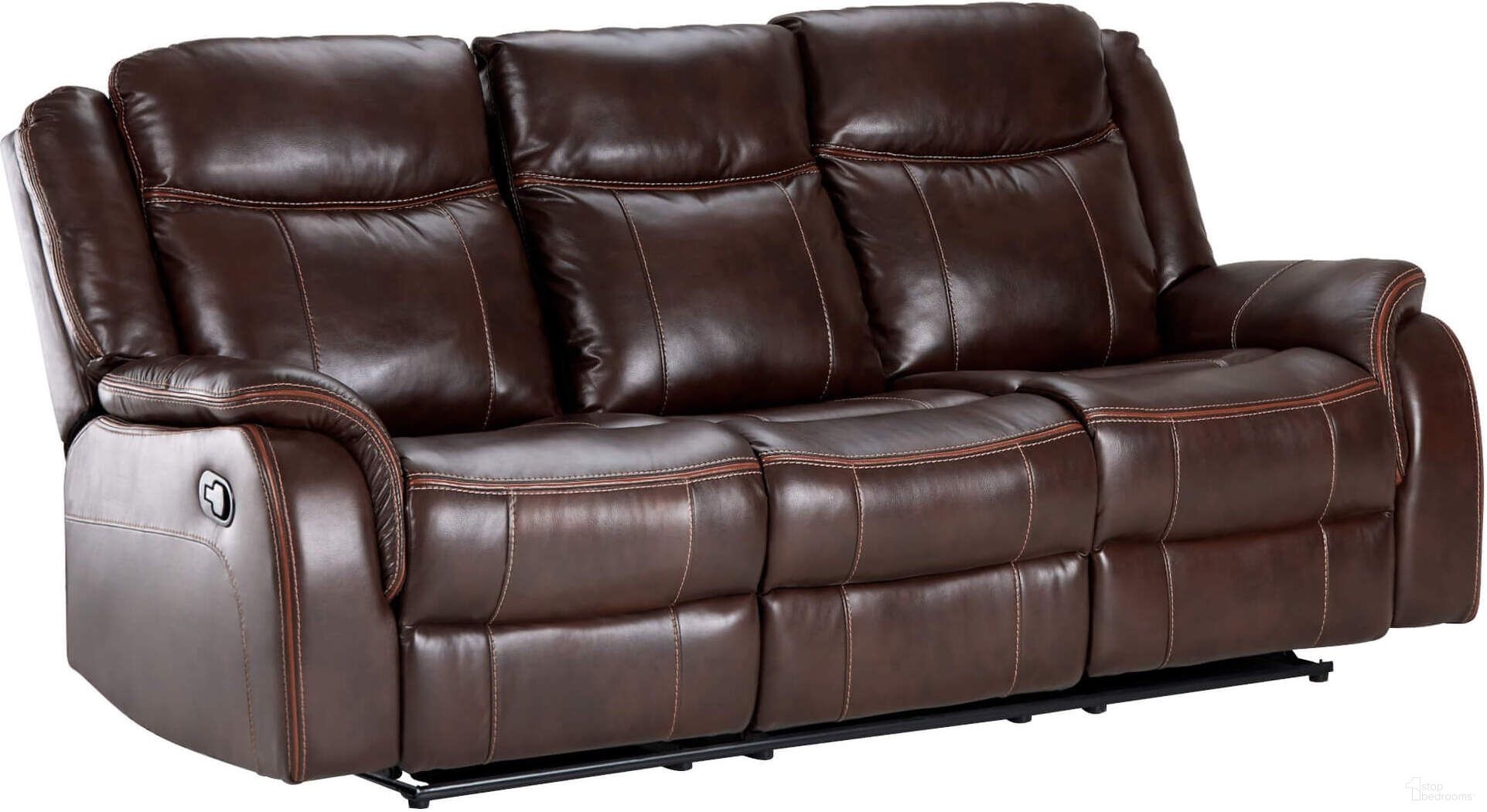 The appearance of Sunset Trading Avant 86 Inch Wide Dual Reclining Sofa With Drop Down Console Usb 2 Outlets Cupholders Brown Faux Leather designed by Sunset Trading in the modern / contemporary interior design. This brown piece of furniture was selected by 1StopBedrooms from Avant Collection to add a touch of cosiness and style into your home. Sku: SU-AV8604041-305. Material: Rubberwood.