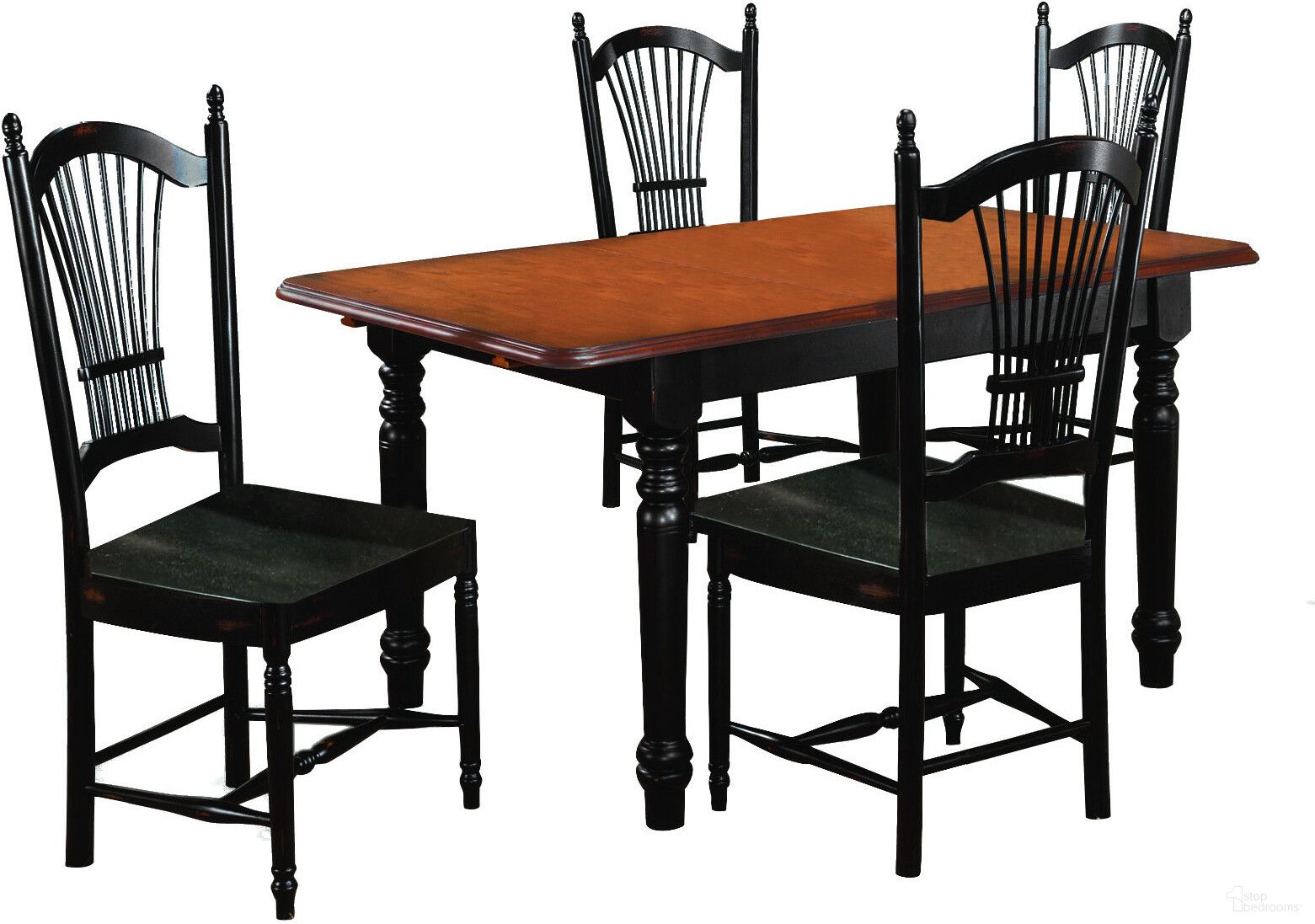 The appearance of Sunset Trading Black Cherry Selections 5 Piece Butterfly Dining Set with Allenridge Chairs designed by Sunset Trading in the modern / contemporary interior design. This antique black and cherry piece of furniture was selected by 1StopBedrooms from Black Cherry Selections Collection to add a touch of cosiness and style into your home. Sku: DLU-TLB-3660-BCH;DLU-C07-AB-2;DLU-C07-AB-2. Material: Wood.