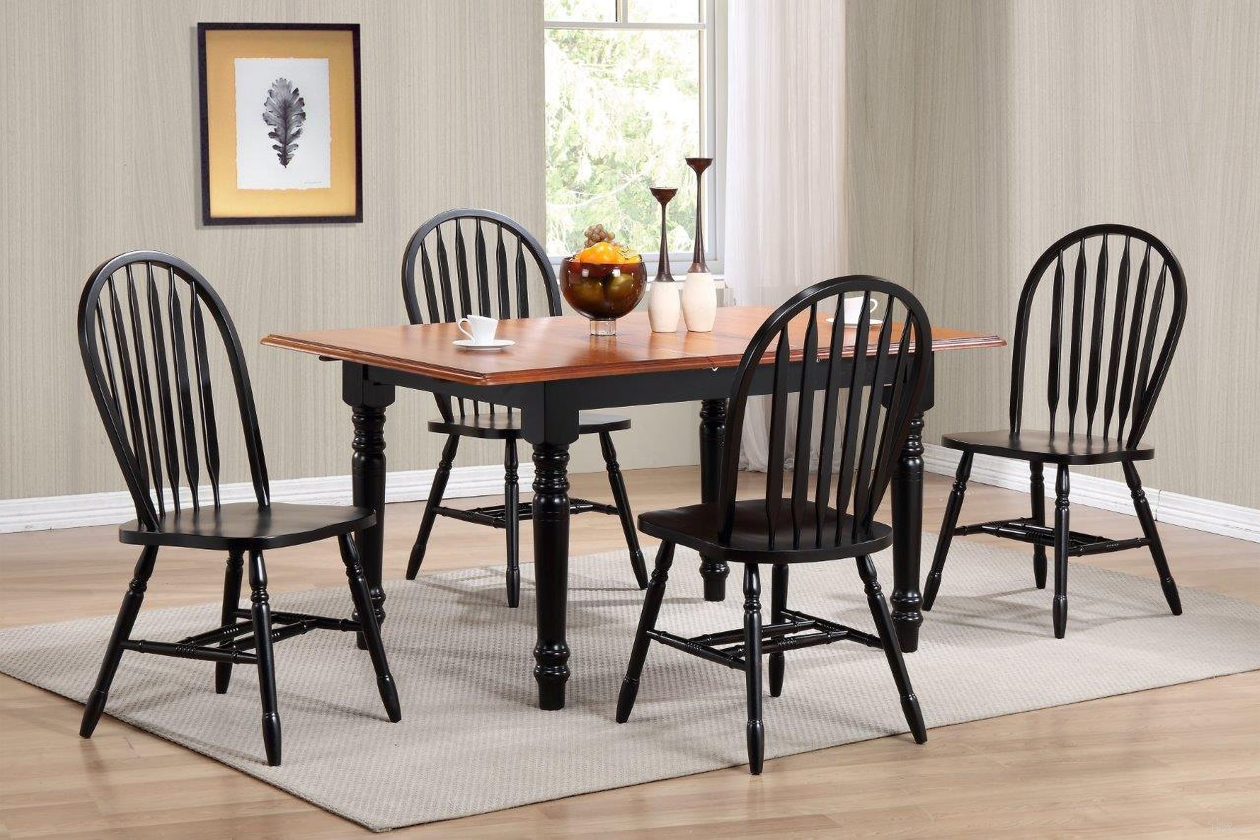 The appearance of Sunset Trading Black Cherry Selections 5 Piece Butterfly Leaf Dining Set with Arrowback Chairs designed by Sunset Trading in the modern / contemporary interior design. This antique black and cherry piece of furniture  was selected by 1StopBedrooms from Black Cherry Selections Collection to add a touch of cosiness and style into your home. Sku: DLU-TLB-3660-BCH;DLU-820-AB-2;DLU-820-AB-2. Material: Wood.