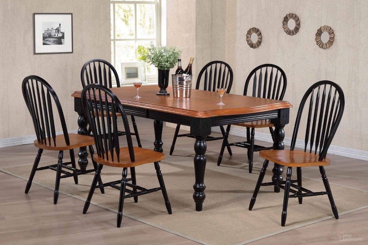 The appearance of Sunset Trading Black Cherry Selections 7 Piece Extendable Dining Set with Arrowback Chairs designed by Sunset Trading in the modern / contemporary interior design. This antique black and cherry piece of furniture was selected by 1StopBedrooms from Black Cherry Selections Collection to add a touch of cosiness and style into your home. Sku: DLU-SLT-4272-BCH;DLU-820-BCH-2;DLU-820-BCH-2;DLU-820-BCH-2. Material: Wood.