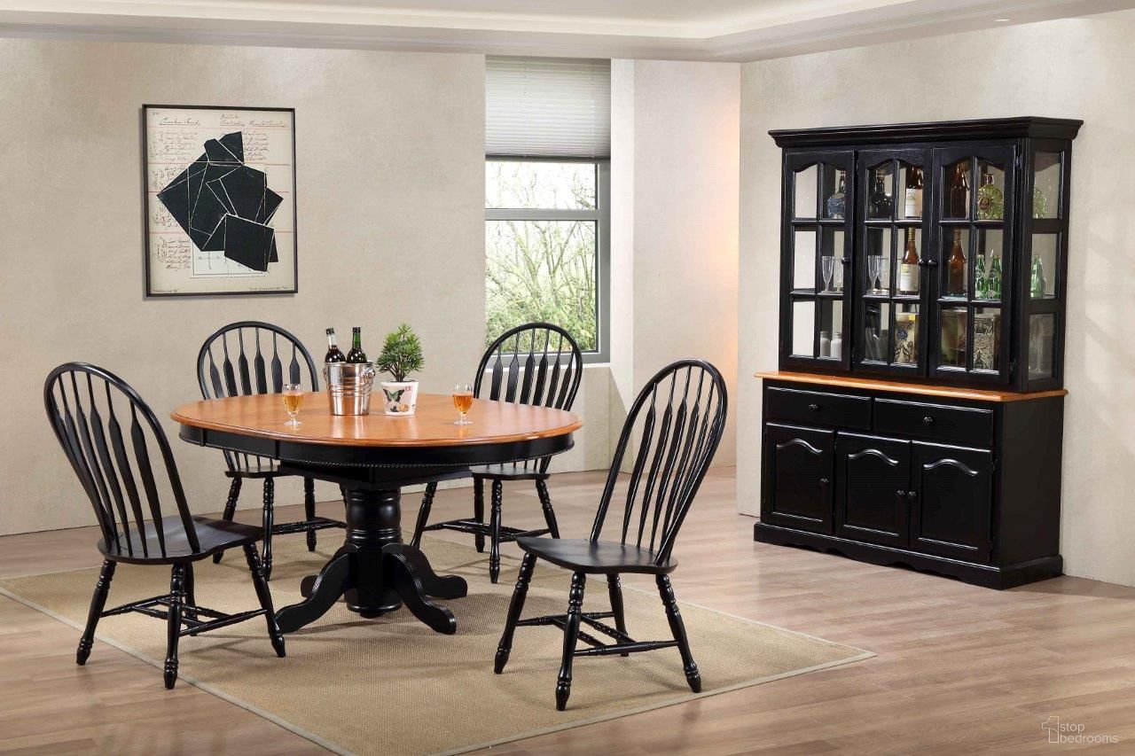 The appearance of Sunset Trading Black Cherry Selections 7 Piece Pedestal Dining Set with China Cabinet designed by Sunset Trading in the modern / contemporary interior design. This antique black and cherry piece of furniture was selected by 1StopBedrooms from Black Cherry Selections Collection to add a touch of cosiness and style into your home. Sku: DLU-TBX-4866-BCH-T;DLU-TBX-4866-BCH-B;DLU-4130-AB-2;DLU-4130-AB-2;DLU-22-BUF-BCH;DLU-22-HUT-BCH. Material: Wood.