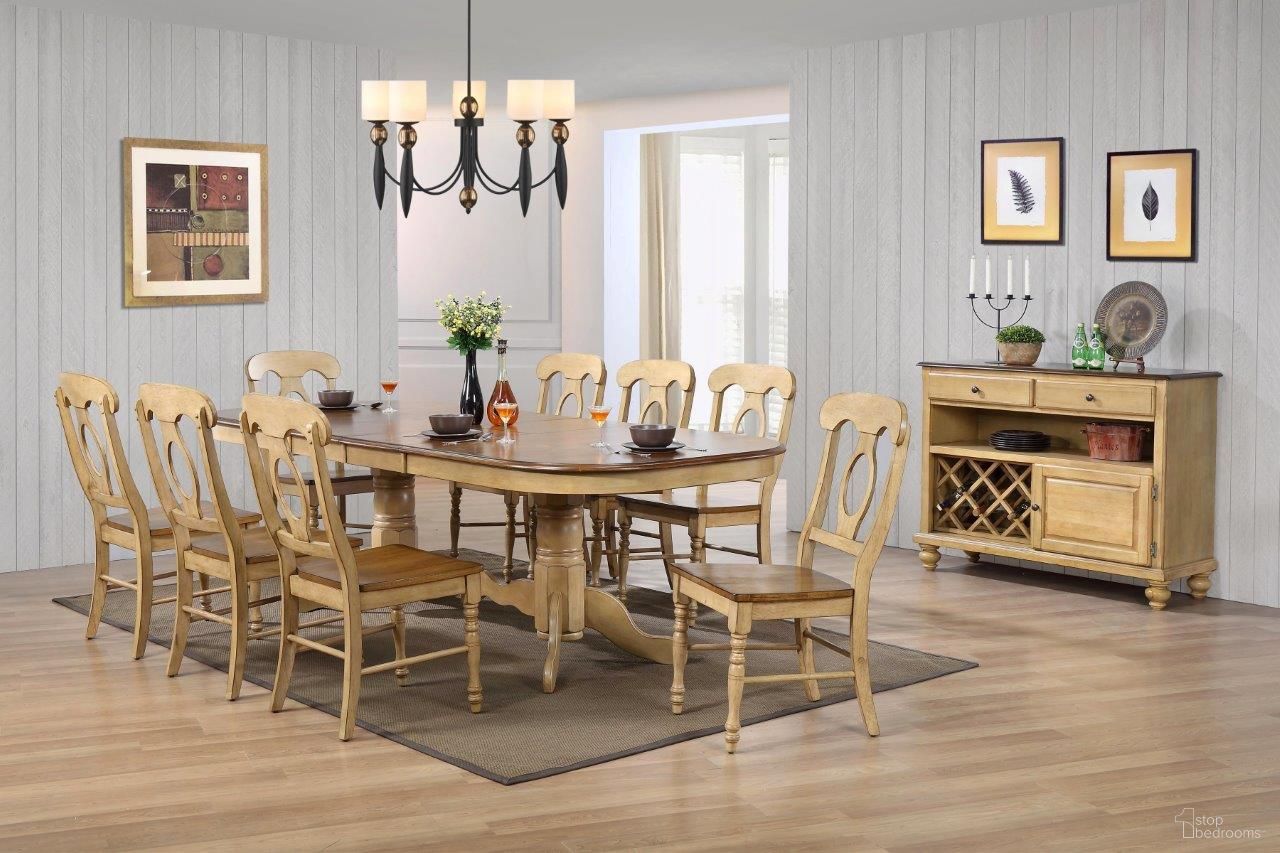 The appearance of Sunset Trading Brook 10 Piece Double Pedestal Extendable Dining Set with Server designed by Sunset Trading in the modern / contemporary interior design. This two-tone brown piece of furniture was selected by 1StopBedrooms from Brook Collection to add a touch of cosiness and style into your home. Sku: DLU-BR-TTB-4296-PW-T;DLU-BR-TTB-4296-PW-B;DLU-BR-C50-PW-2;DLU-BR-C50-PW-2;DLU-BR-C50-PW-2;DLU-BR-C50-PW-2;DLU-BR-SER-PW. Material: Wood.