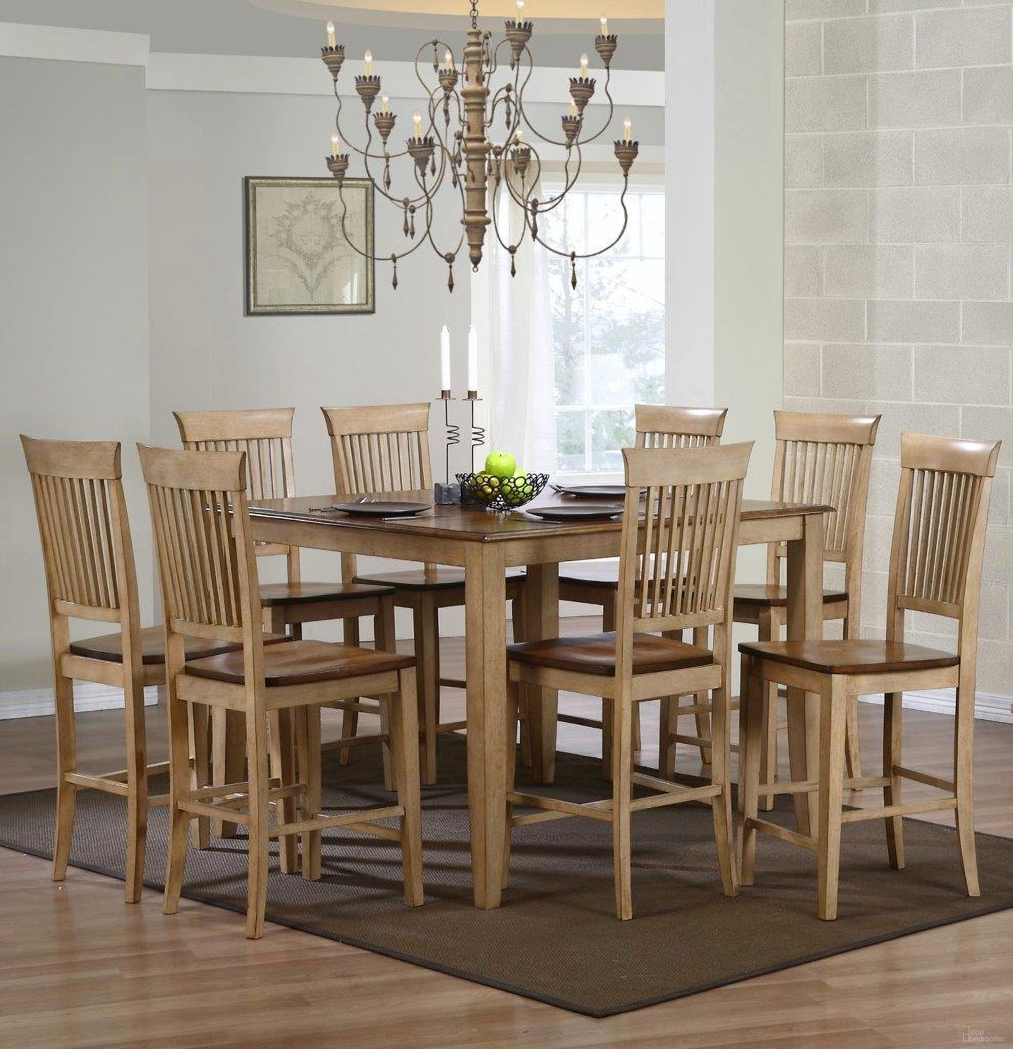 The appearance of Sunset Trading Brook 9 Piece 48 Inch Square Pub Set with Fancy Slat Stools designed by Sunset Trading in the modern / contemporary interior design. This two-tone brown piece of furniture was selected by 1StopBedrooms from Brook Collection to add a touch of cosiness and style into your home. Sku: DLU-BR4848CB-PW;DLU-BR-B70-PW-2;DLU-BR-B70-PW-2;DLU-BR-B70-PW-2;DLU-BR-B70-PW-2. Material: Wood.