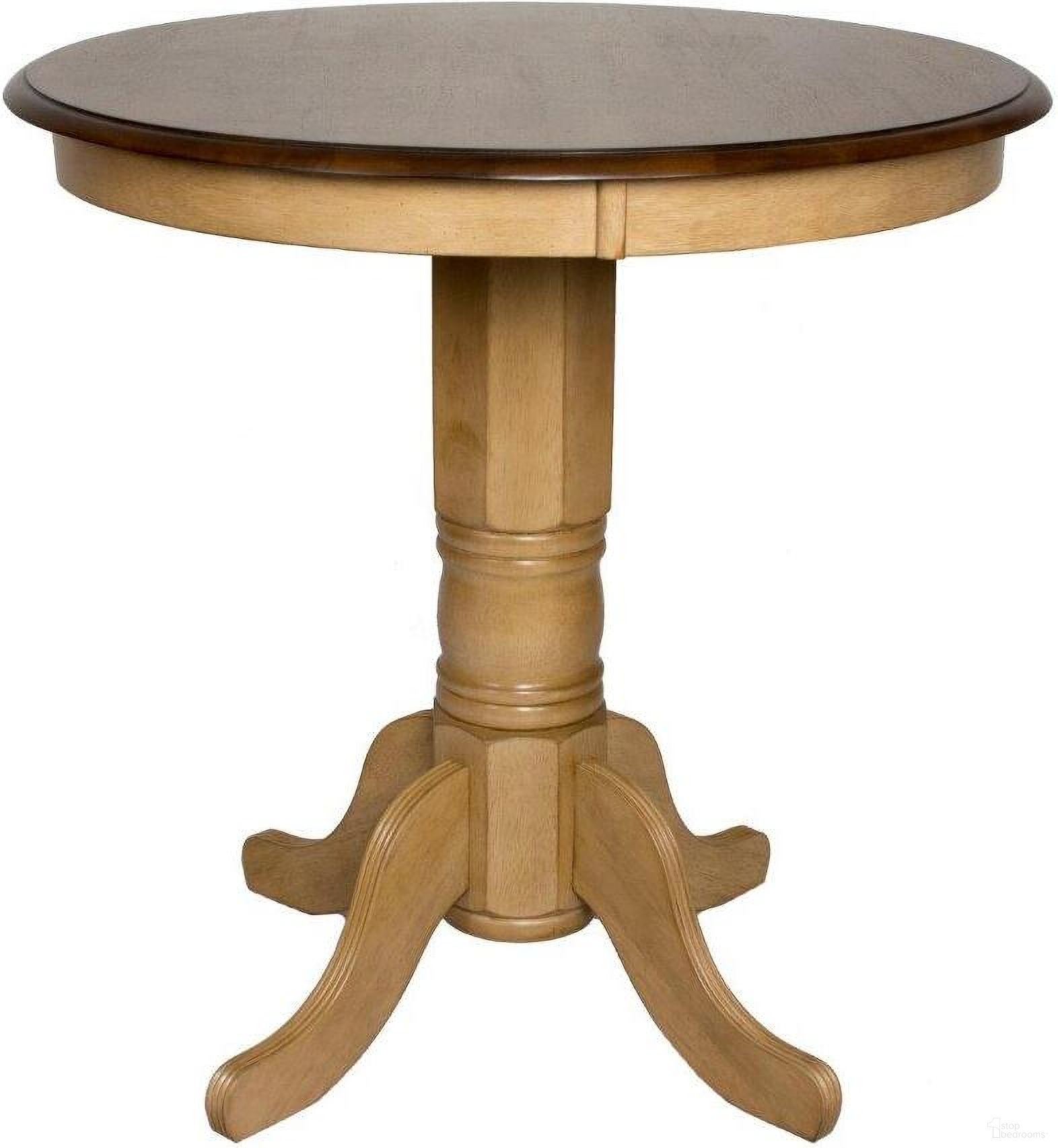 The appearance of Sunset Trading Brook Round Pub Pedestal Dining Table designed by Sunset Trading in the modern / contemporary interior design. This two-tone brown piece of furniture was selected by 1StopBedrooms from Brook Collection to add a touch of cosiness and style into your home. Sku: DLU-BR-TP-3636-PW-T;DLU-BR-TP-3636-PW-CB. Table Base Style: Pedestal. Table Top Shape: Round. Material: Wood. Size: 36".