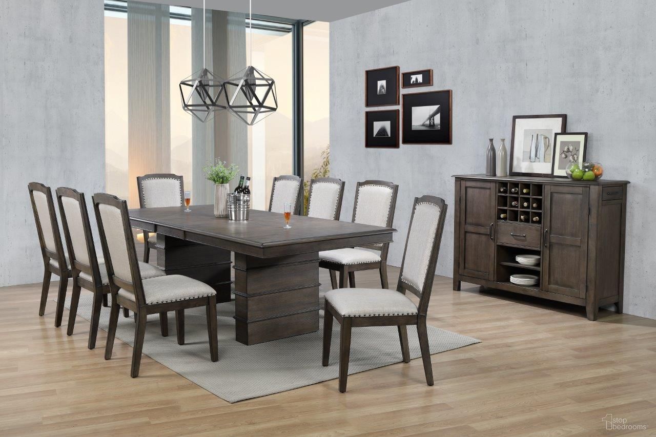 The appearance of Sunset Trading Cali 10 Piece Extendable Dining Set with Server designed by Sunset Trading in the modern / contemporary interior design. This brown and gray piece of furniture was selected by 1StopBedrooms from Cali Collection to add a touch of cosiness and style into your home. Sku: DLU-CA113-T;DLU-CA113-B;DLU-CA-C113-RTA;DLU-CA-C113-RTA;DLU-CA-C113-RTA;DLU-CA-C113-RTA;DLU-CA113-SER. Material: Wood.