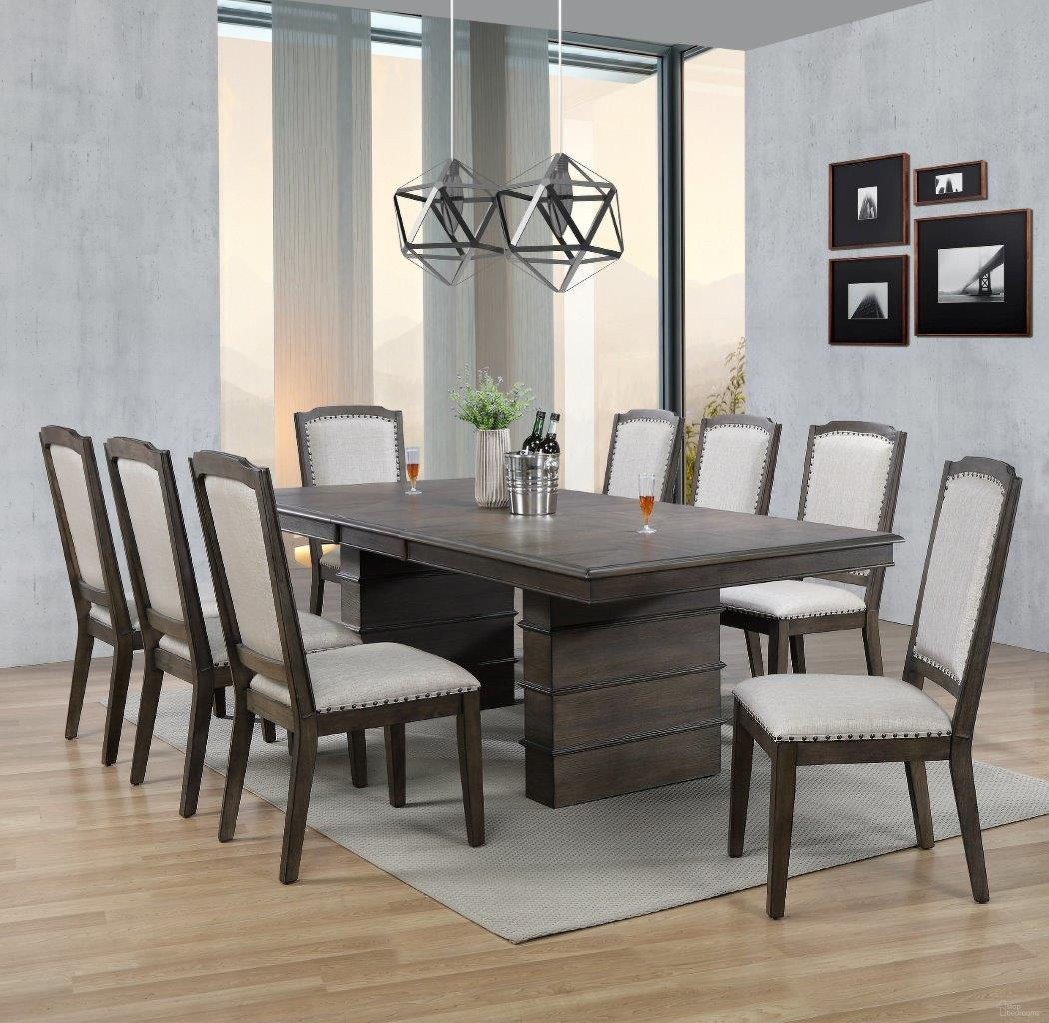 The appearance of Sunset Trading Cali 9 Piece Extendable Dining Set designed by Sunset Trading in the modern / contemporary interior design. This brown and gray piece of furniture was selected by 1StopBedrooms from Cali Collection to add a touch of cosiness and style into your home. Sku: DLU-CA113-T;DLU-CA113-B;DLU-CA-C113-RTA;DLU-CA-C113-RTA;DLU-CA-C113-RTA;DLU-CA-C113-RTA. Material: Wood.