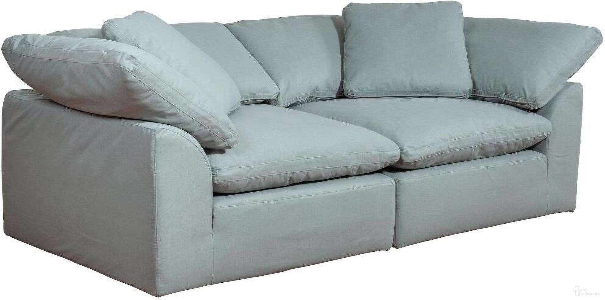 Sunset Trading Cloud Puff 2 Piece 88 Inch Wide Slipcovered Modular Sectional Sofa Large Loveseat Stain Resistant Performance Fabric Ocean Blue
