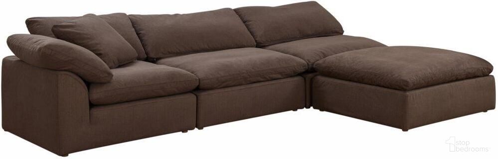 Sunset Trading Cloud Puff 4 Piece 132 Inch Wide Slipcovered Modular Sectional Sofa With Ottoman In Brown