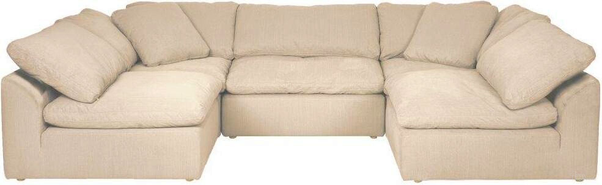Sunset Trading Cloud Puff 5 Piece 132 Inch Wide Slipcovered Modular Double L Shaped Sectional Sofa In Tan