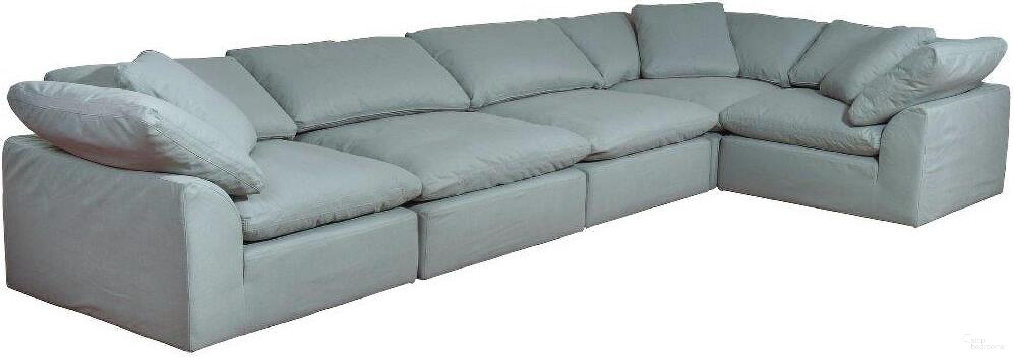 Sunset Trading Cloud Puff 5 Piece 176 Inch Wide Slipcovered Modular Sectional Sofa Stain Resistant Performance Fabric Ocean Blue