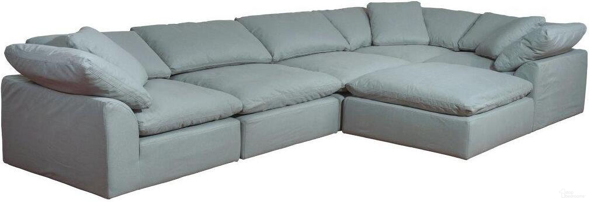Cloud Puff 6 Piece 176 Inch Wide Slipcovered Modular L Shaped Sectional Sofa With Ottoman Stain Resistant Performance Fabric Ocean Blue