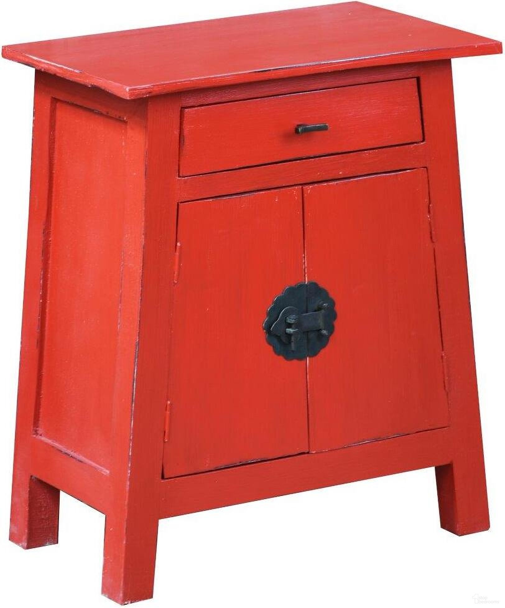 The appearance of Sunset Trading Cottage Solid Wood Zen End Table In Red designed by Sunset Trading in the country / farmhouse interior design. This red piece of furniture  was selected by 1StopBedrooms from Shabby Chic Cottage Collection to add a touch of cosiness and style into your home. Sku: CC-CHE206LD-RD. Material: Wood.