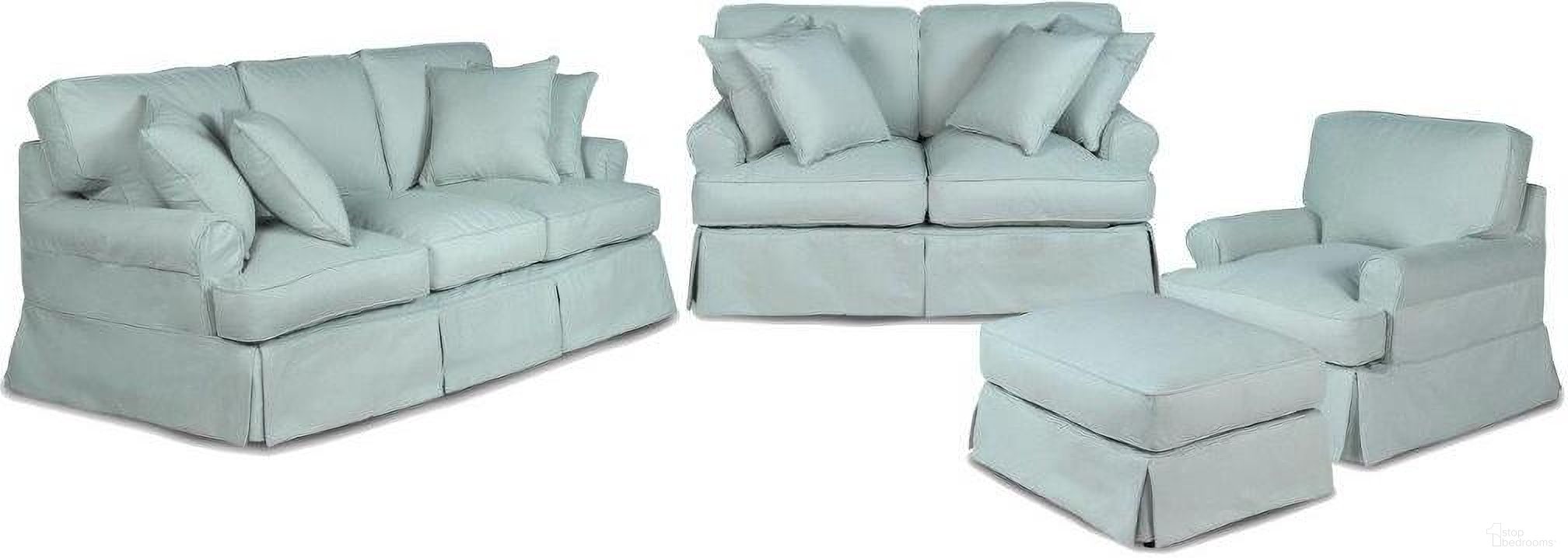 Horizon 4 Piece Slipcovered Living Room Set In Ocean Blue
