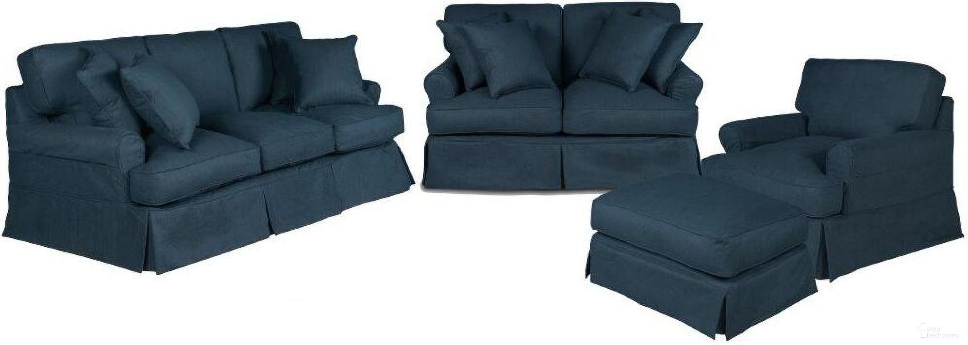 Horizon 4 Piece Slipcovered Living Room Set In Navy Blue
