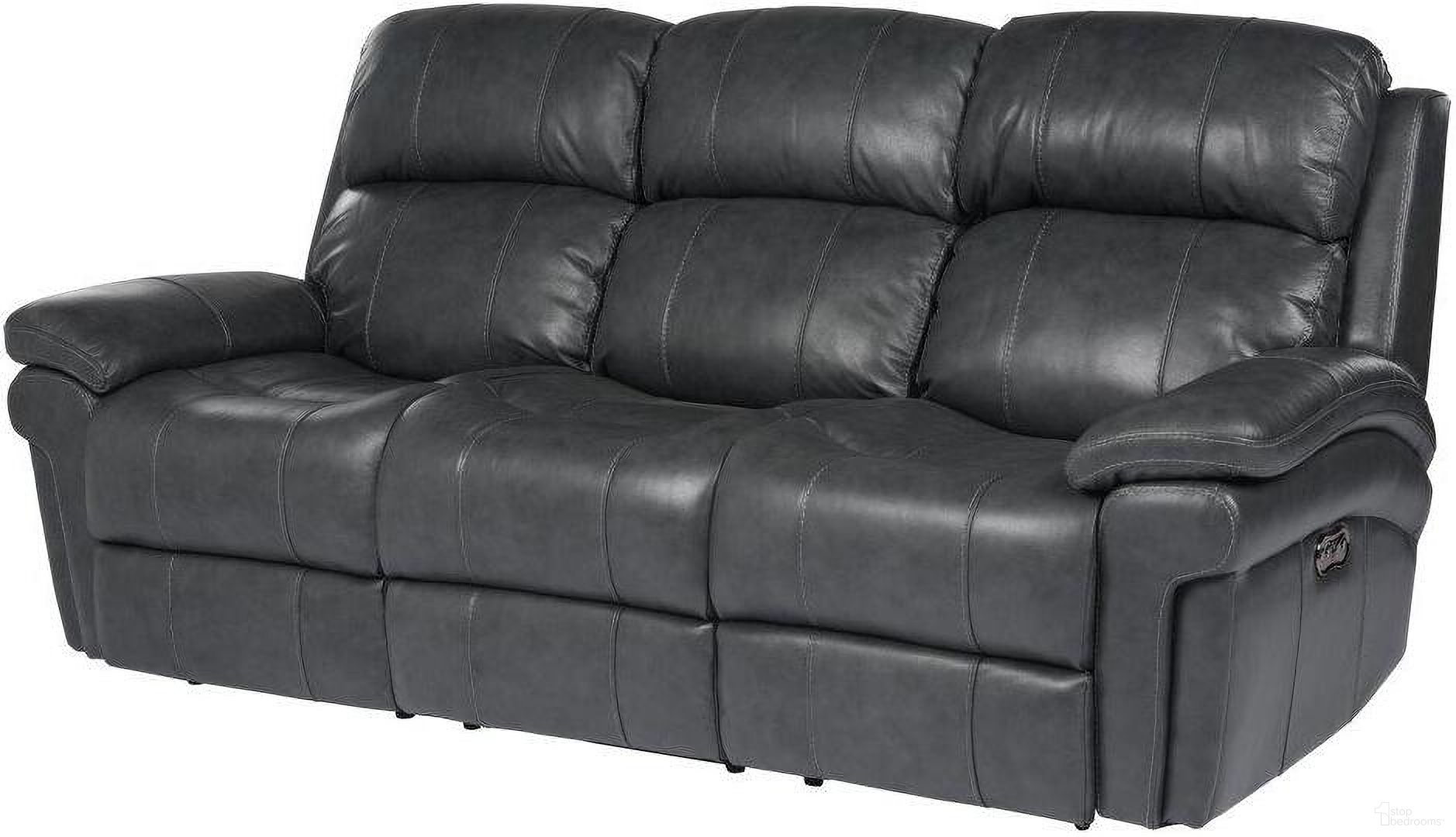 The appearance of Sunset Trading Luxe Leather Reclining Sofa with Power Headrest designed by Sunset Trading in the modern / contemporary interior design. This steel gray piece of furniture was selected by 1StopBedrooms from Luxe Leather Collection to add a touch of cosiness and style into your home. Sku: SU-9102-94-1394-58. Material: Wood.