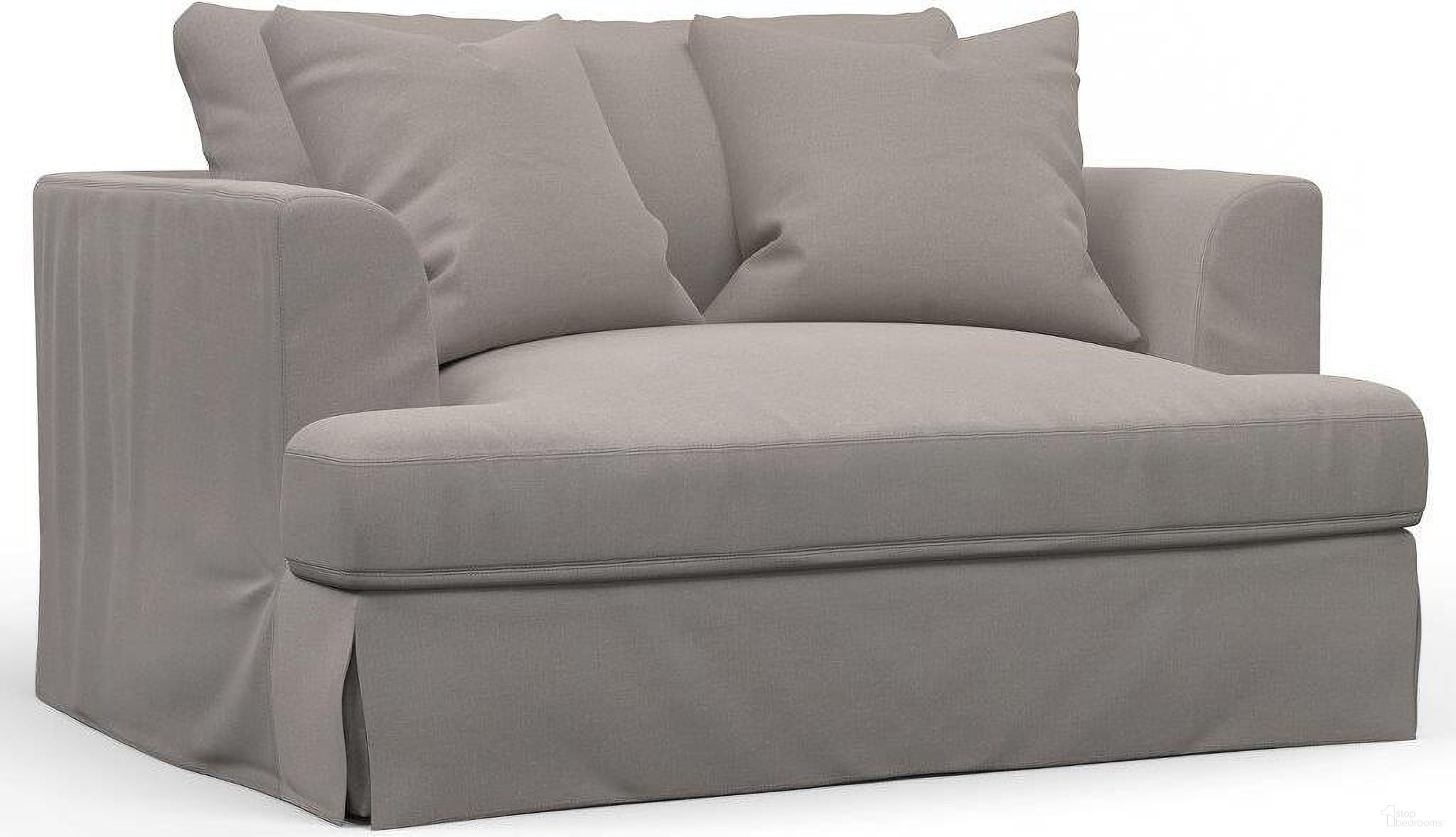 Sunset Trading Newport Slipcovered 52 Inch Wide Chair And A Half Stain Resistant Performance Fabric 2 Throw Pillows Gray