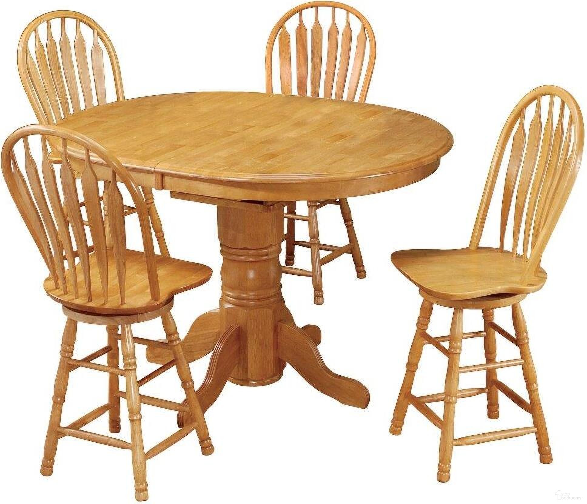 The appearance of Sunset Trading Oak Selections 5 Piece Pedestal Butterfly Leaf Pub Table Set with Swivel Barstools designed by Sunset Trading in the transitional interior design. This light oak piece of furniture was selected by 1StopBedrooms from Oak Selections Collection to add a touch of cosiness and style into your home. Sku: DLU-TBX-4266-LO-T;DLU-TBX-4266-LO-CB;DLU-B24-LO;DLU-B24-LO;DLU-B24-LO;DLU-B24-LO. Material: Wood.
